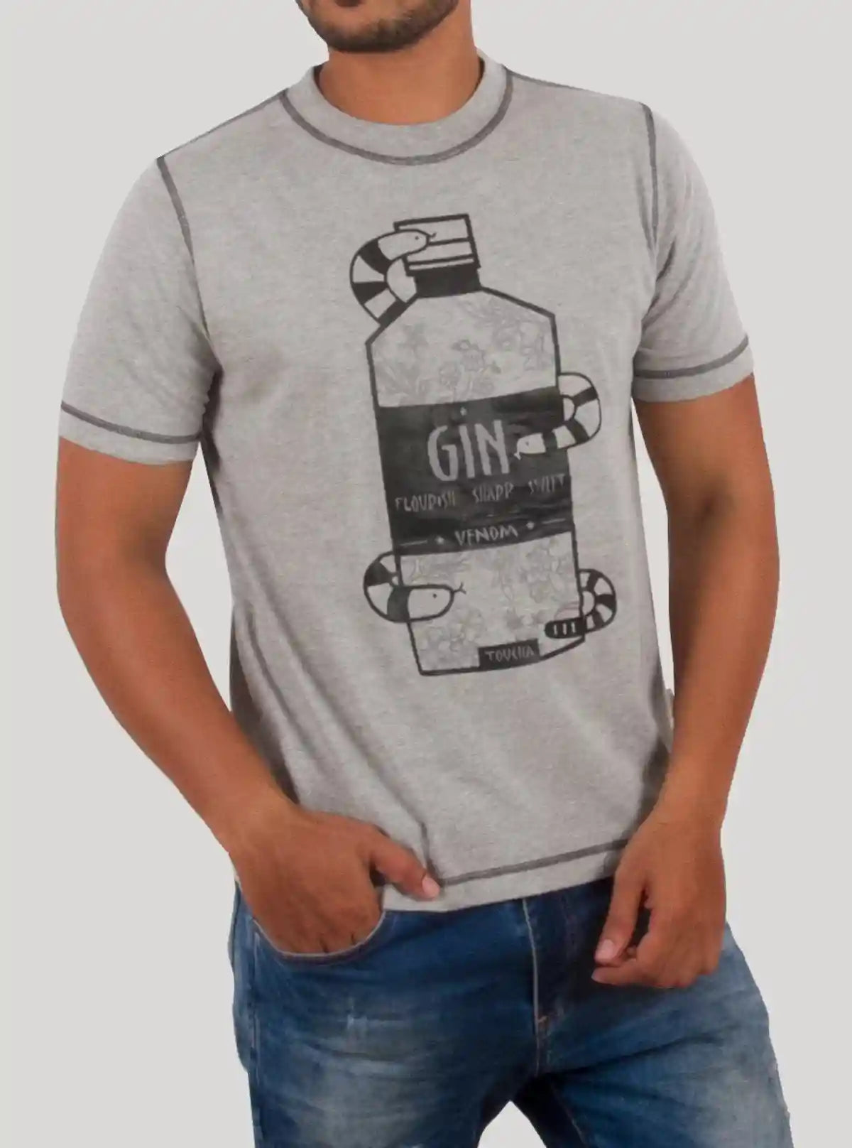 Grey GIN Printed T-Shirt for Men – Casual Graphic Tee by Boer and Fitch | Buy Online at  Boer and Fitch