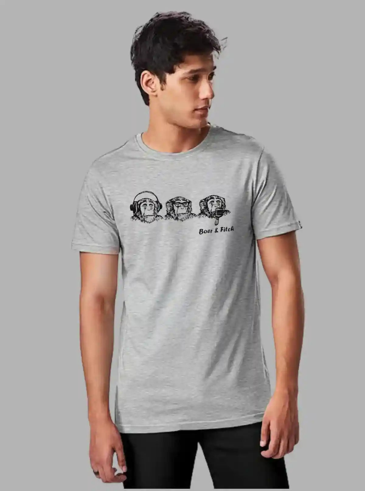 Grey Melange Monkey Print T-Shirt for Men – Casual & Stylish by Boer and Fitch | Buy Online at  Boer and Fitch