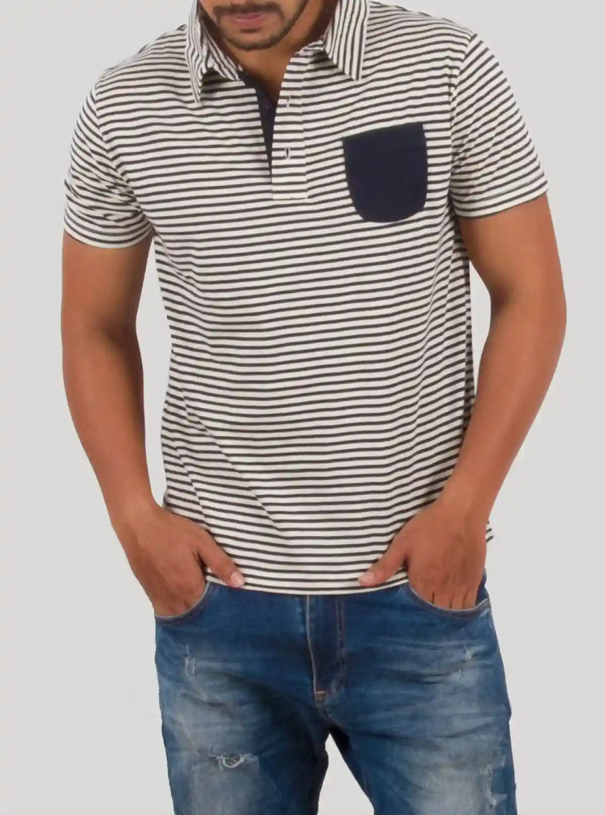 Grey Stripe Self Collar Polo T-Shirt with Patch Pocket – Boer and Fitch | Buy Online at  Boer and Fitch