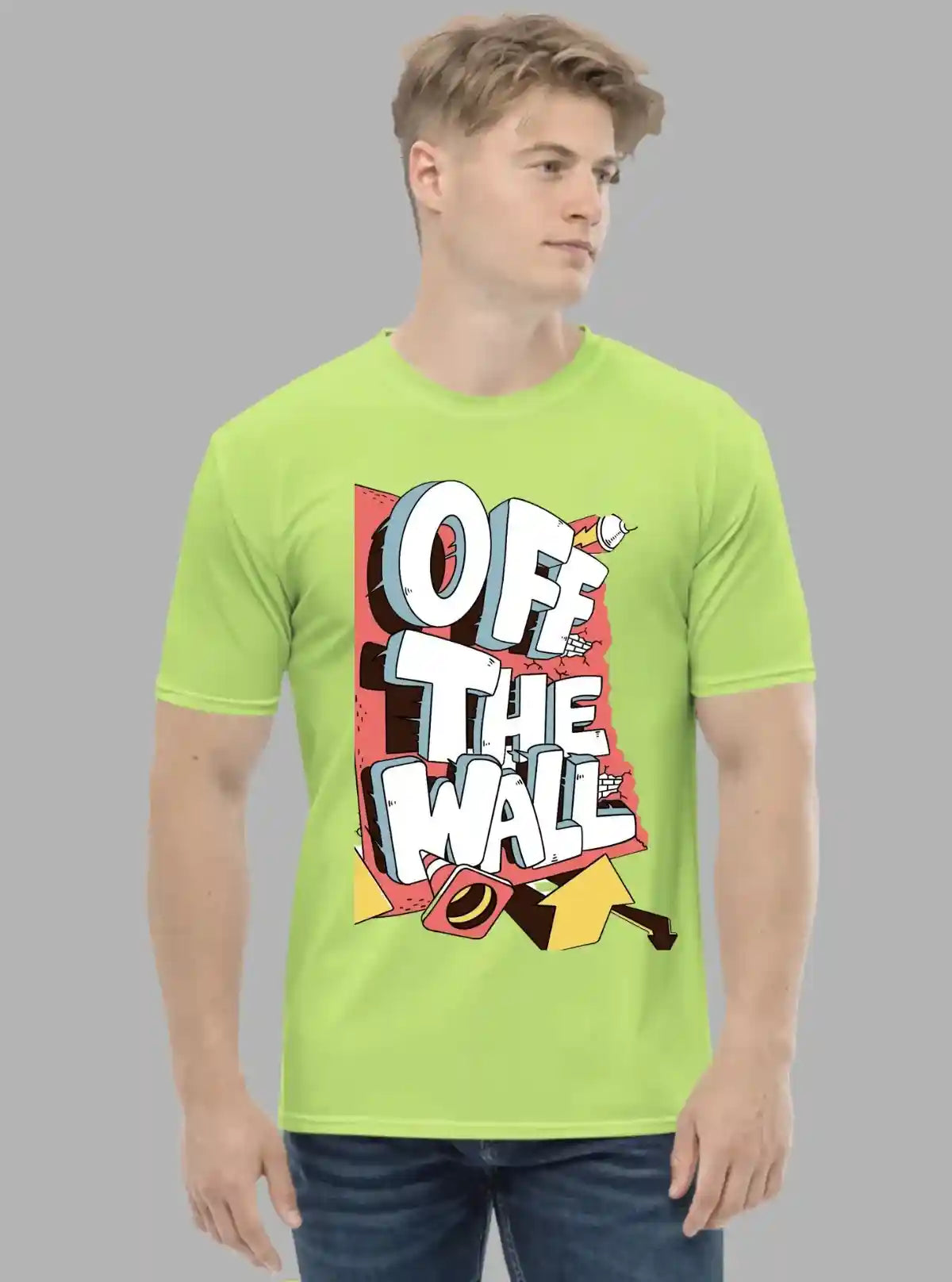 Men’s Lime Green Printed Crew Neck T-Shirt – Vibrant Streetwear Style