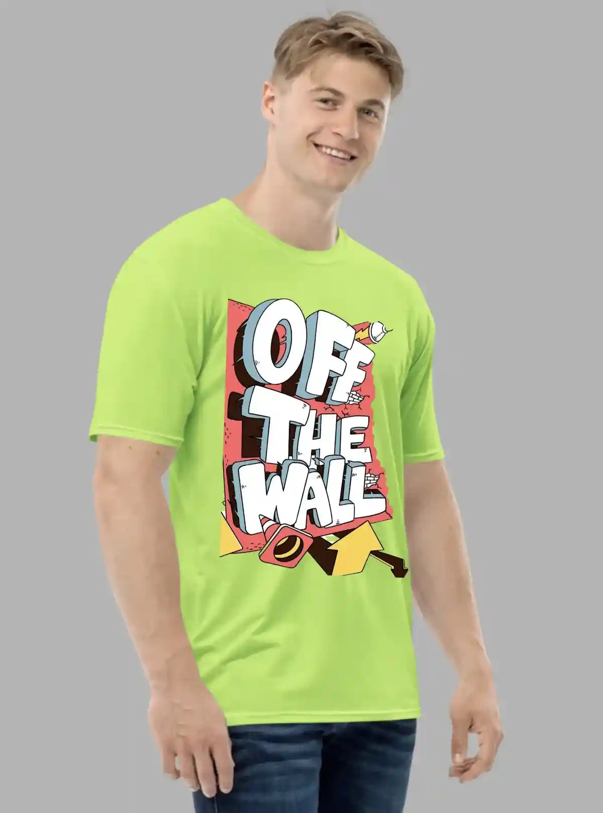 Men’s Lime Green Printed Crew Neck T-Shirt – Vibrant Streetwear Style
