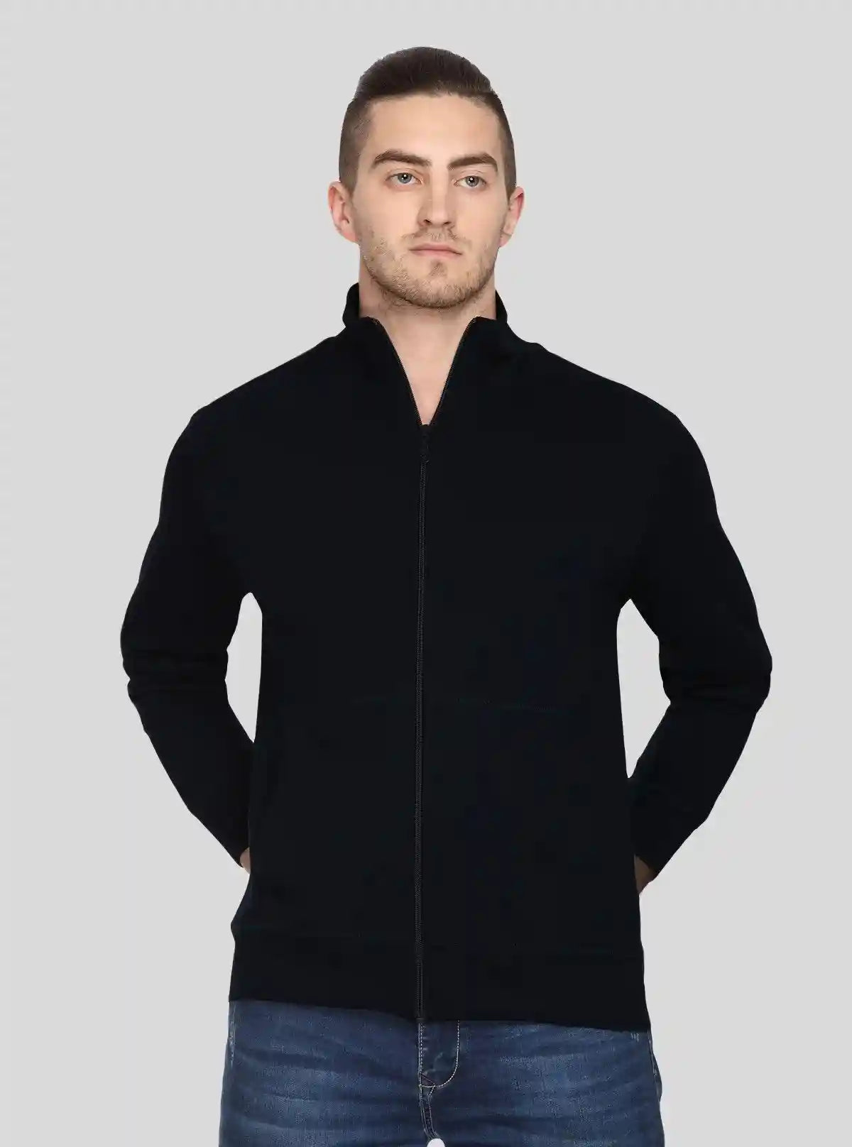 Men’s Black Full Zipper Cardigan – Sleek, Warm & Effortlessly Versatile | Buy Online at  Boer and Fitch