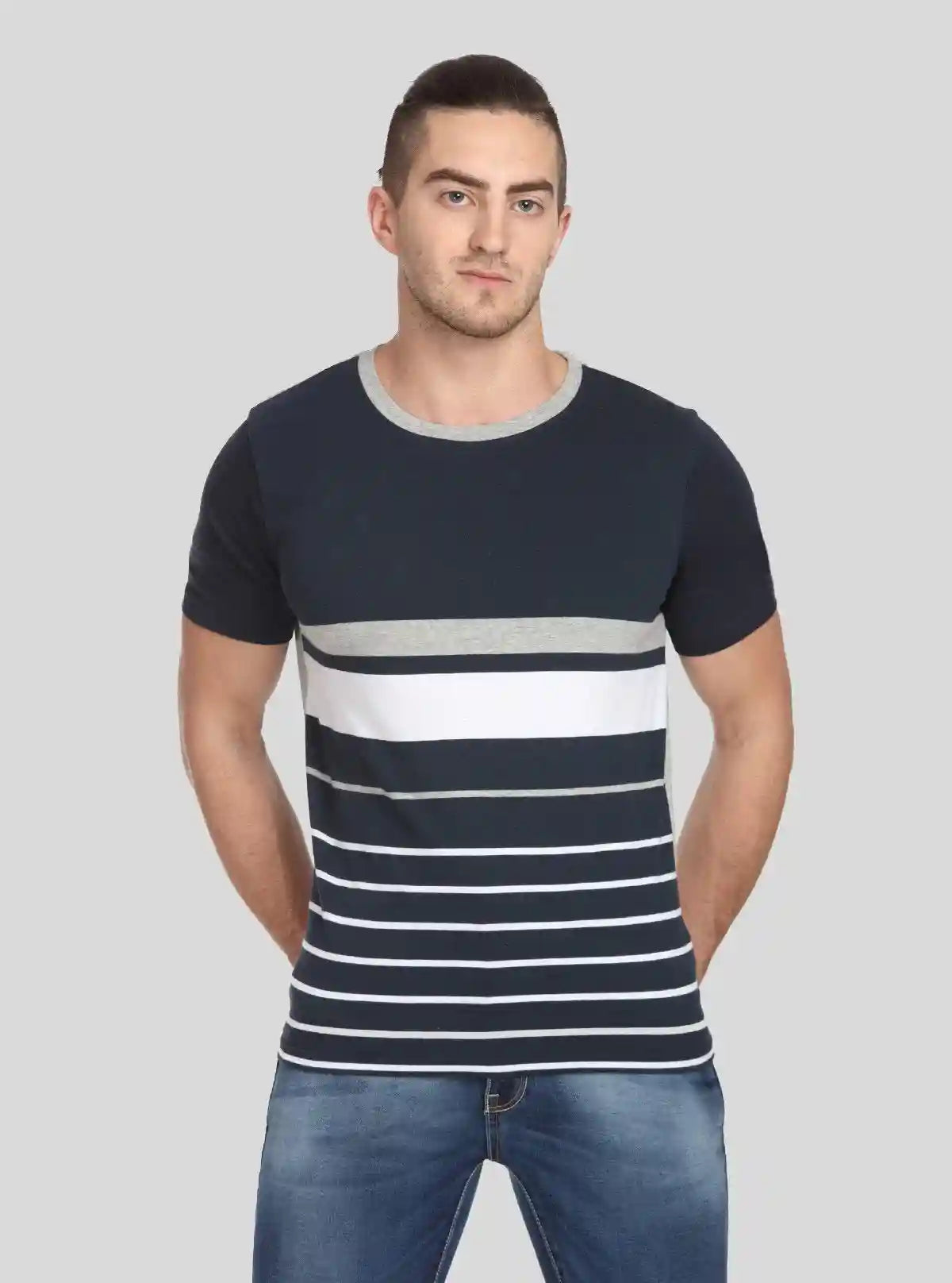 Men’s Black Striped Crew Neck T-Shirt – Timeless Style & Everyday Comfort | Buy Online at  Boer and Fitch