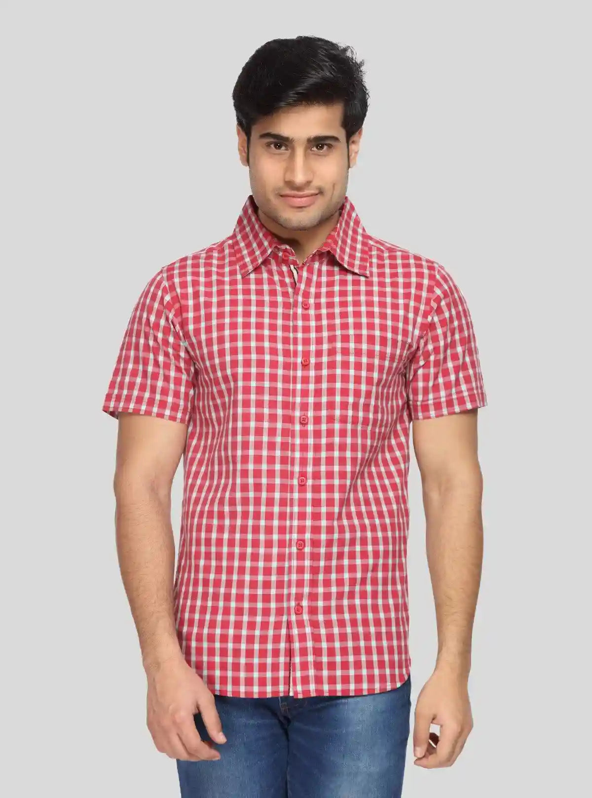 Men's Cherry Red Checked Half Sleeve Shirt – Bold Checks, Everyday Comfort | Buy Online at gep32c-qs.myshopify.com
