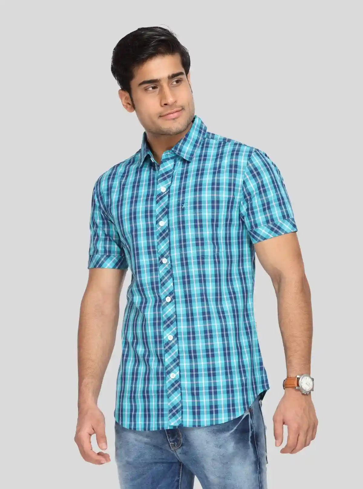 Men's Classic Bright Blue Checked Shirt – Timeless Checks for Everyday Style | Buy Online at  Boer and Fitch
