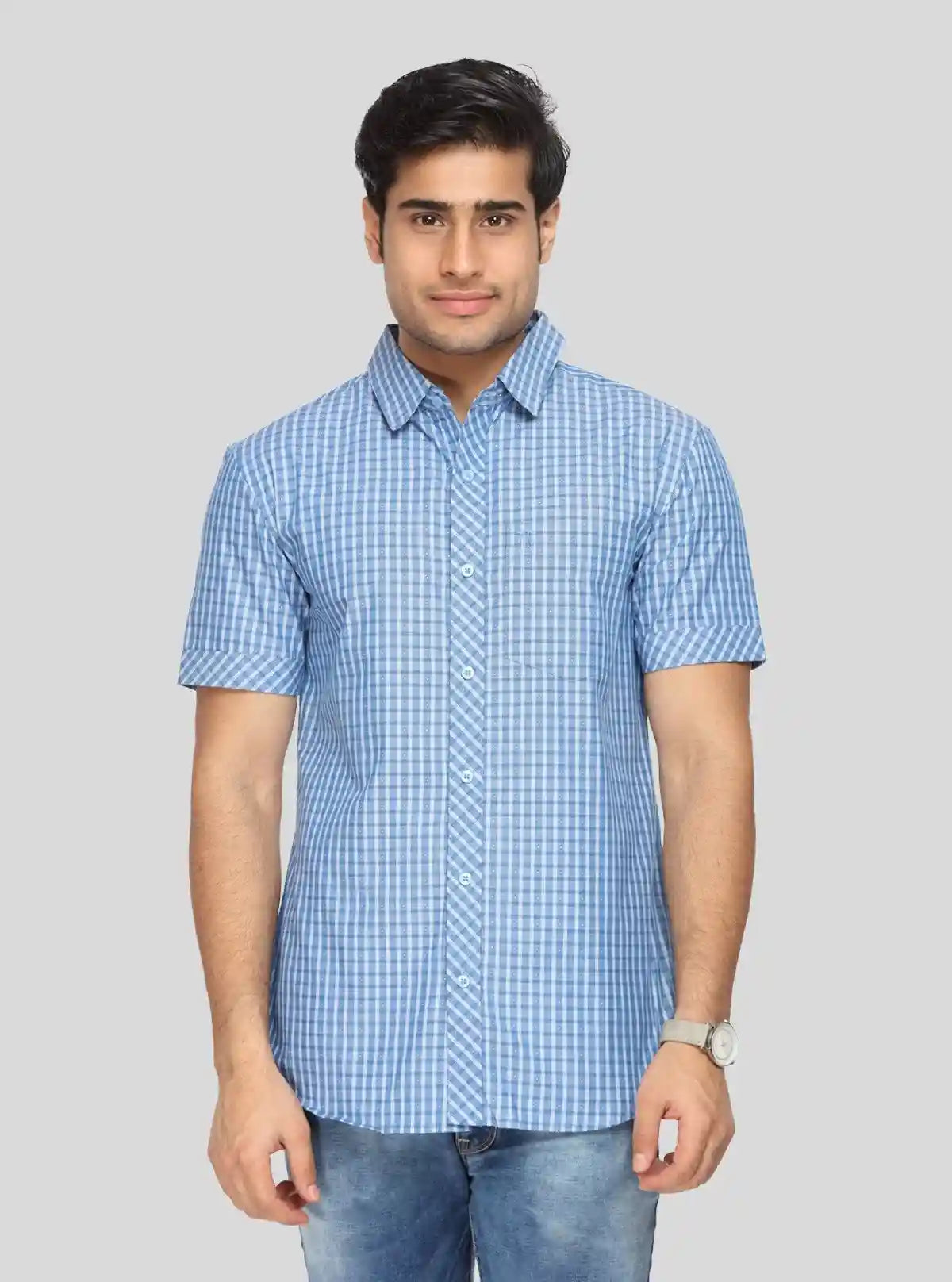 Men's Classic Sky Blue Checked Shirt – Breezy Checks for Everyday Style | Buy Online at  Boer and Fitch