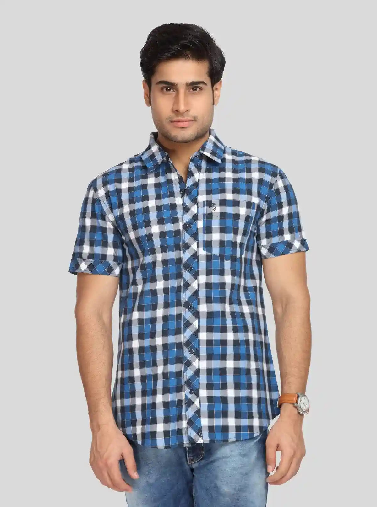 Men's Dark Blue Checkered Shirt – Classic, Smart & All-Season Staple | Buy Online at gep32c-qs.myshopify.com