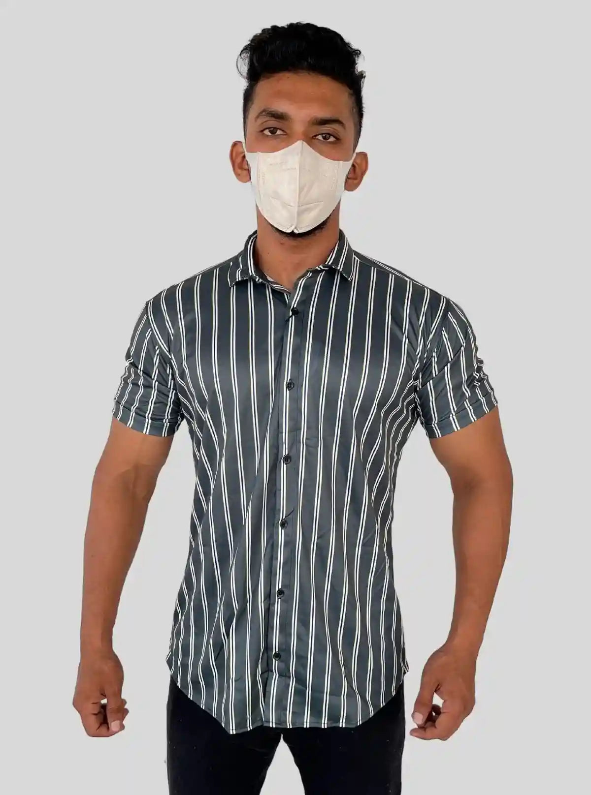 Men’s Green Vertical Striped Printed Poly Shirt – Trendy Slim Fit Casual by Boer & Fitch | Buy Online at  Boer and Fitch