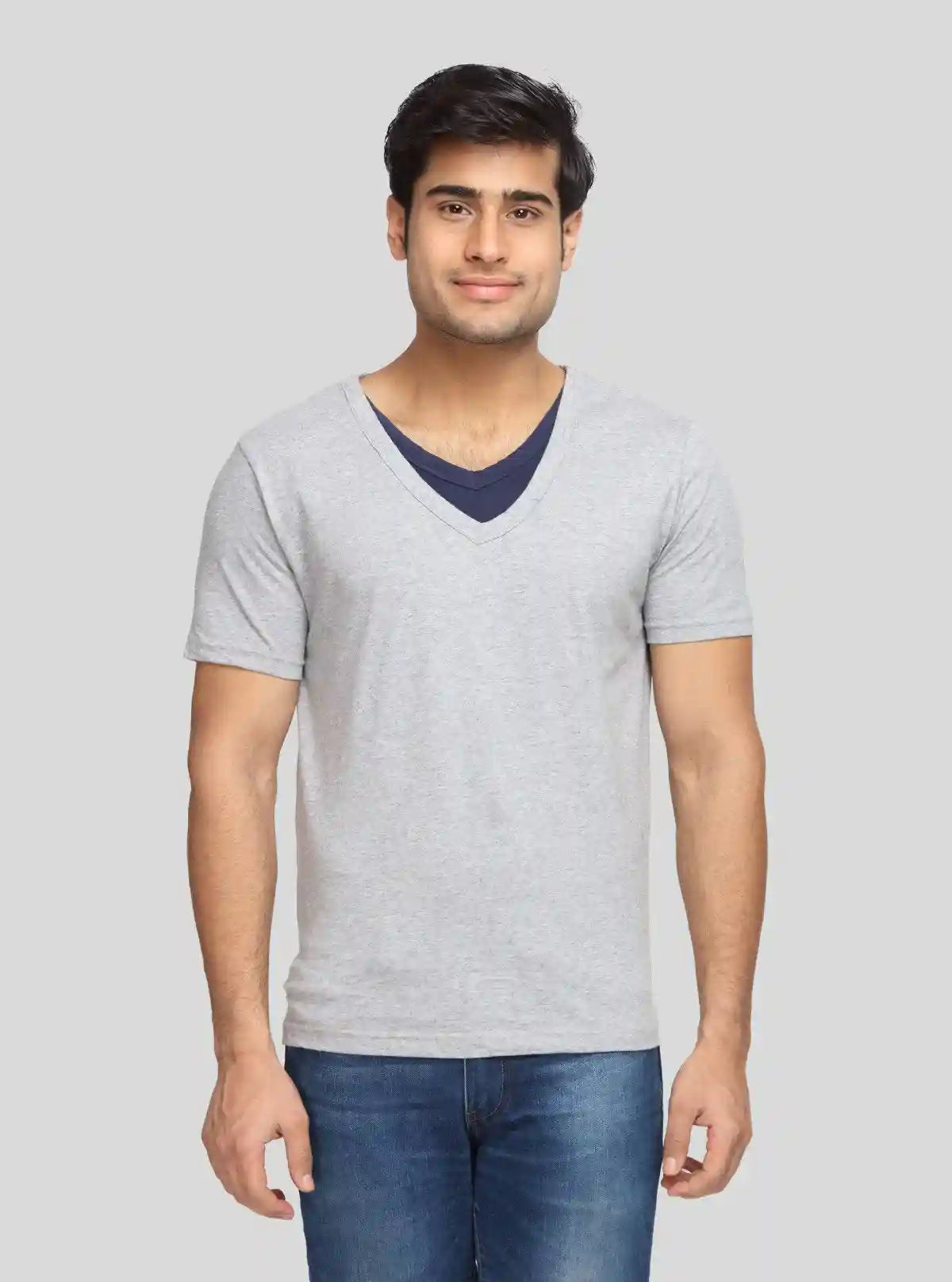 Men's Grey Melange Classic Fit V-Neck T-Shirt – Soft Cotton Everyday Essential | Buy Online at  Boer and Fitch