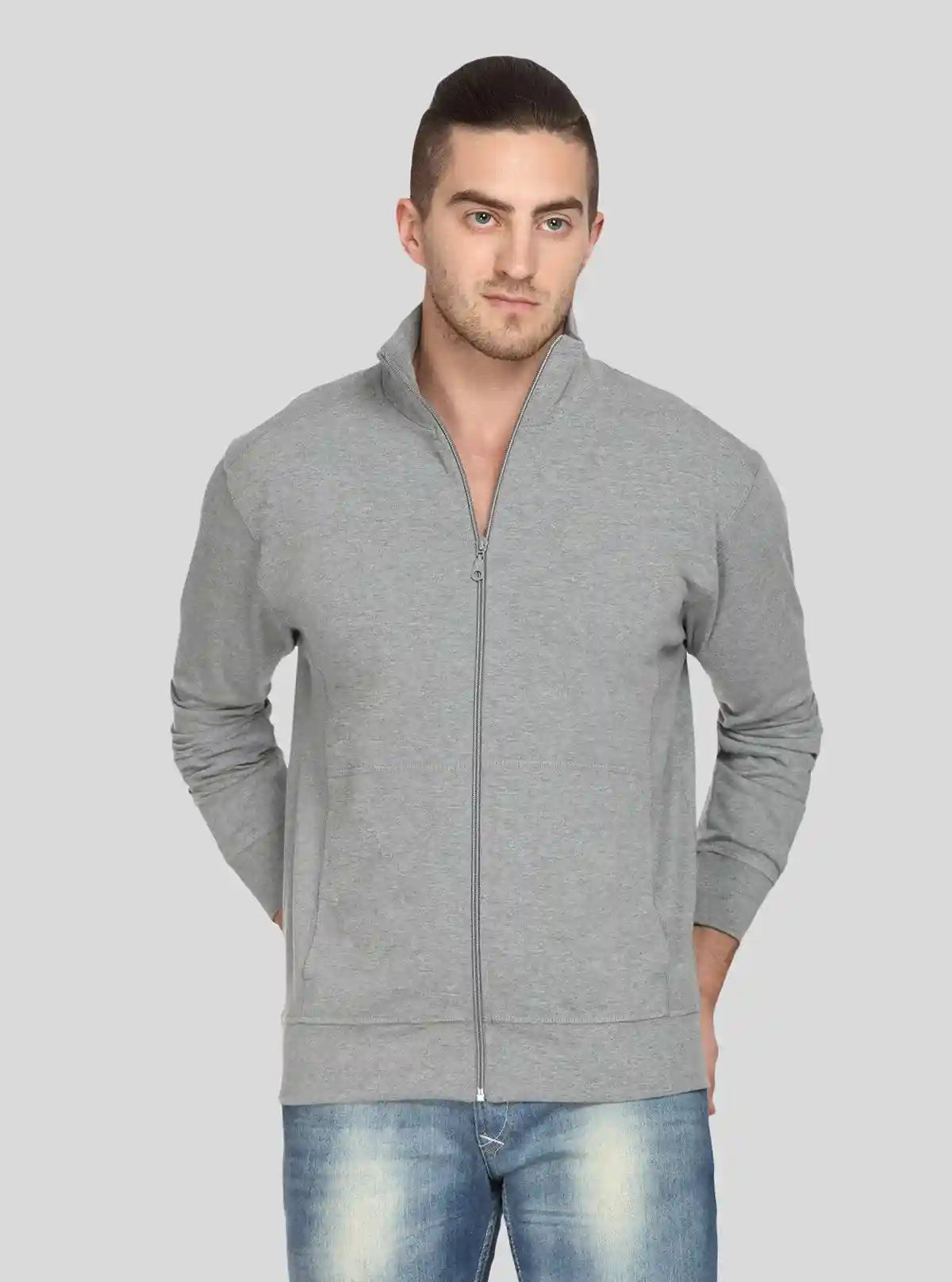 Men’s Grey Melange Full Zipper Cardigan – Timeless Comfort & Versatility | Buy Online at  Boer and Fitch
