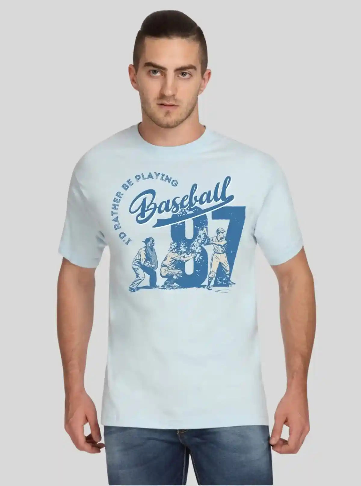 Men’s Light Blue Baseball Print T-Shirt – Coastal Vibes & Casual Comfort | Buy Online at  Boer and Fitch