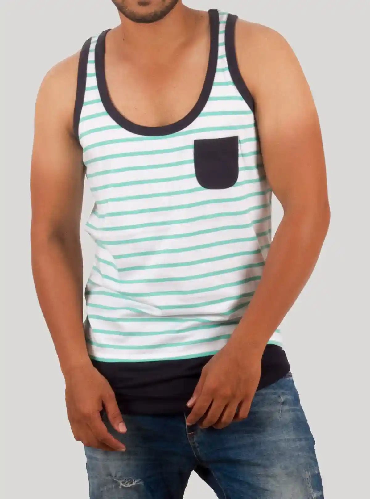 Men’s Light Blue Stripe Sleeveless T-Shirt – Comfortable & Stylish | Boer & Fitch | Buy Online at  Boer and Fitch