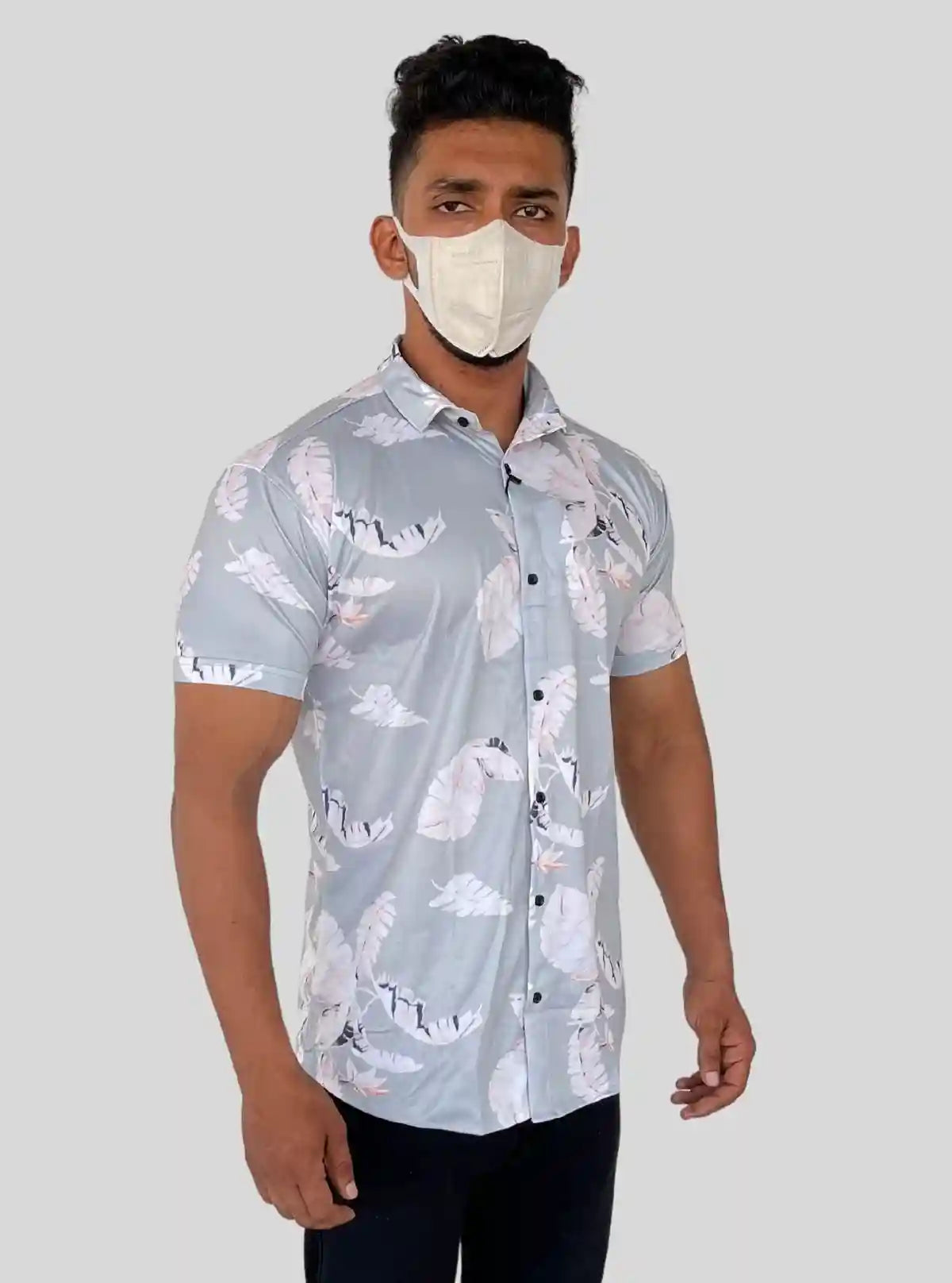 Men’s Light Grey Distressed Print Shirt in Polyester Spun | Boer & Fitch | Buy Online at  Boer and Fitch