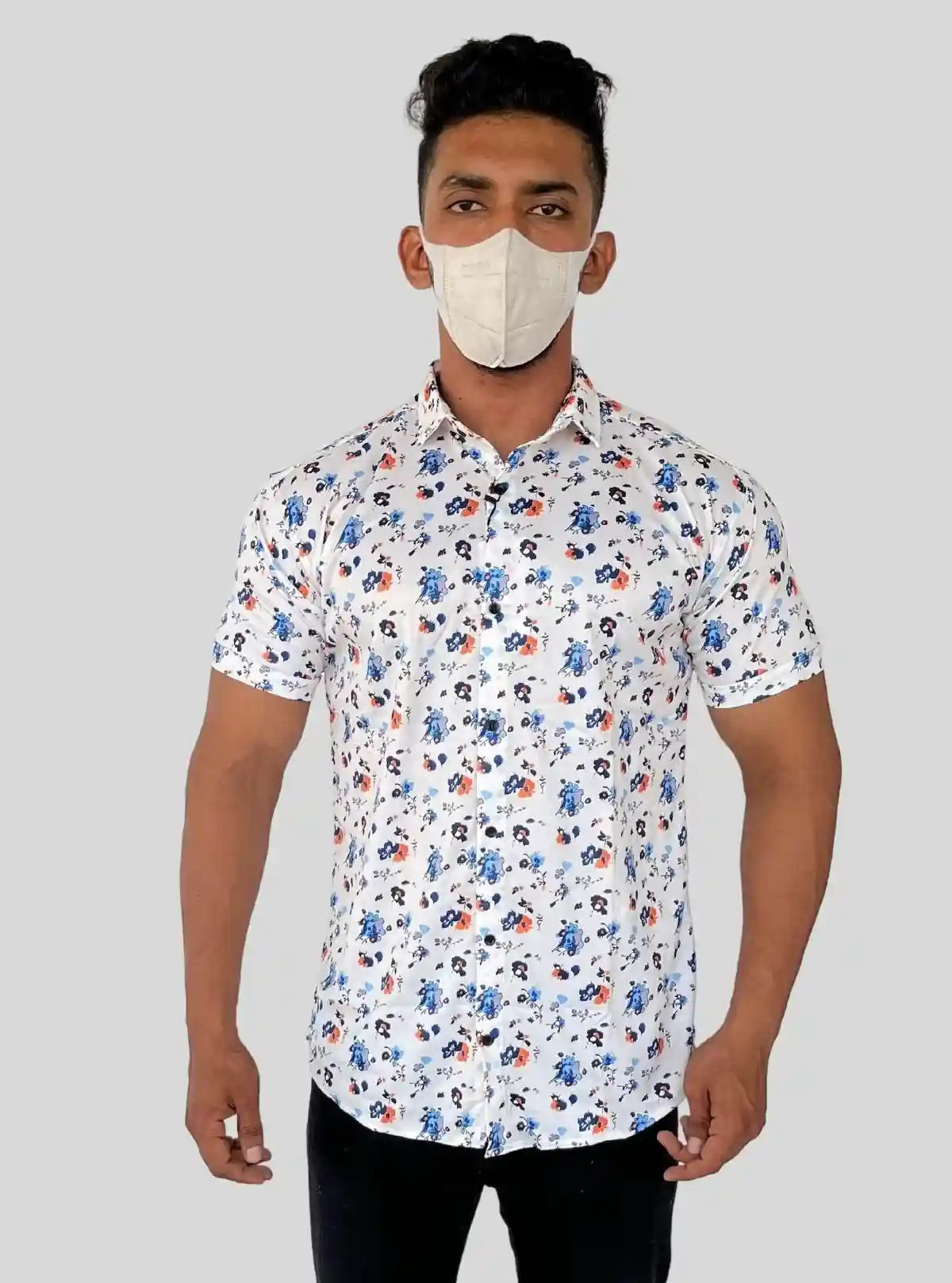 Men’s Multi-Color Floral Print White Short Sleeve Shirt | Buy Online at  Boer and Fitch