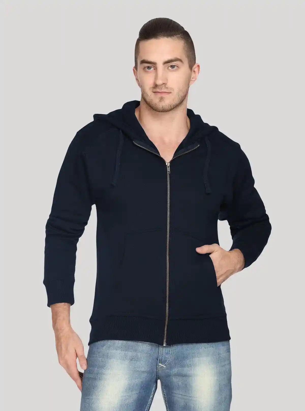 Men’s Navy Hooded Zipper Sweatshirt – Classic Zip-Up Everyday Essential | Buy Online at  Boer and Fitch