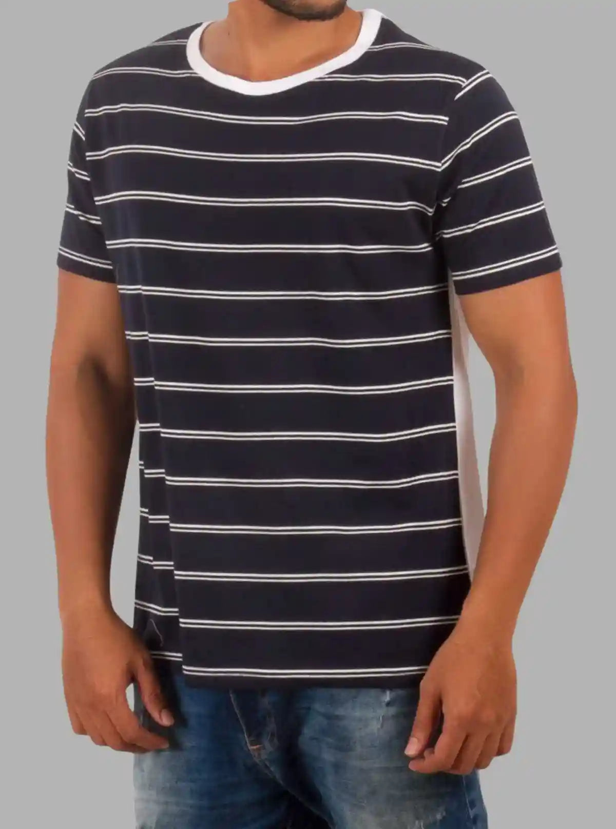 Men’s Navy Striped Crew Neck T-Shirt – Stylish & Comfortable | Boer & Fitch | Buy Online at  Boer and Fitch