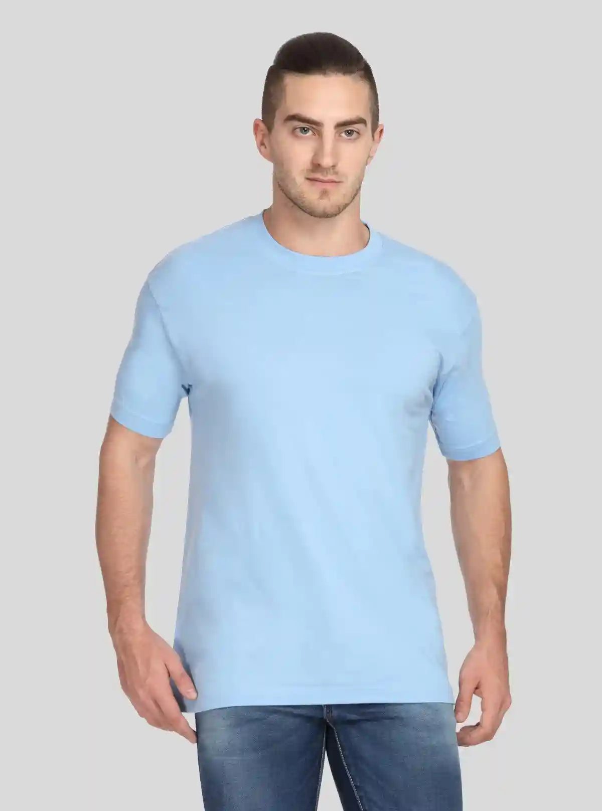 Men's Pastel Blue Basic Round Neck T-Shirt – Soft Color, Everyday Comfort | Buy Online at  Boer and Fitch
