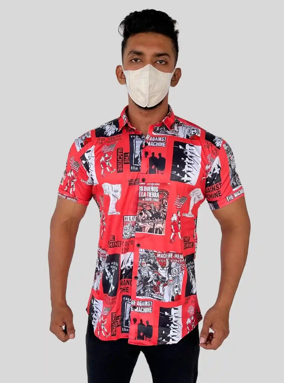 Men’s Red Photo Printed Poly Shirt – Bold & Artistic Casual Wear by Boer & Fitch | Buy Online at  Boer and Fitch