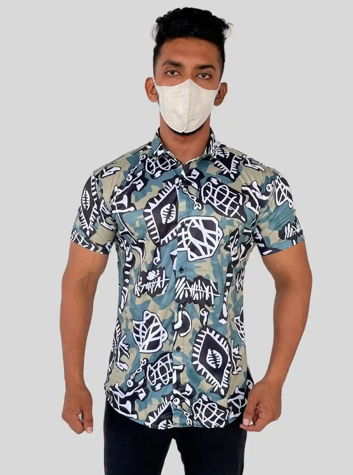 Men’s Short Sleeve Shirt with Multi-Color Tribal Print | Boer & Fitch | Buy Online at  Boer and Fitch