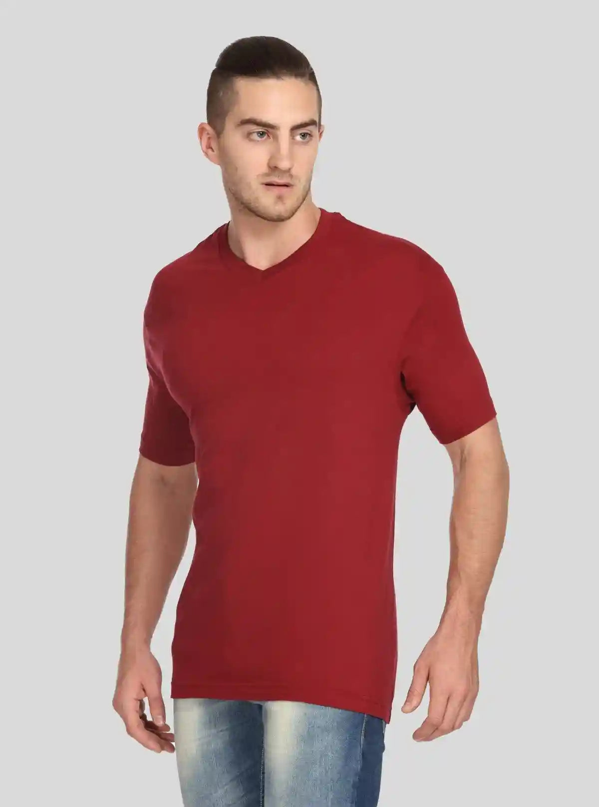 Men’s Soft Burgundy Basic V-Neck T-Shirt – Classic Fit Cotton Tee | Buy Online at  Boer and Fitch