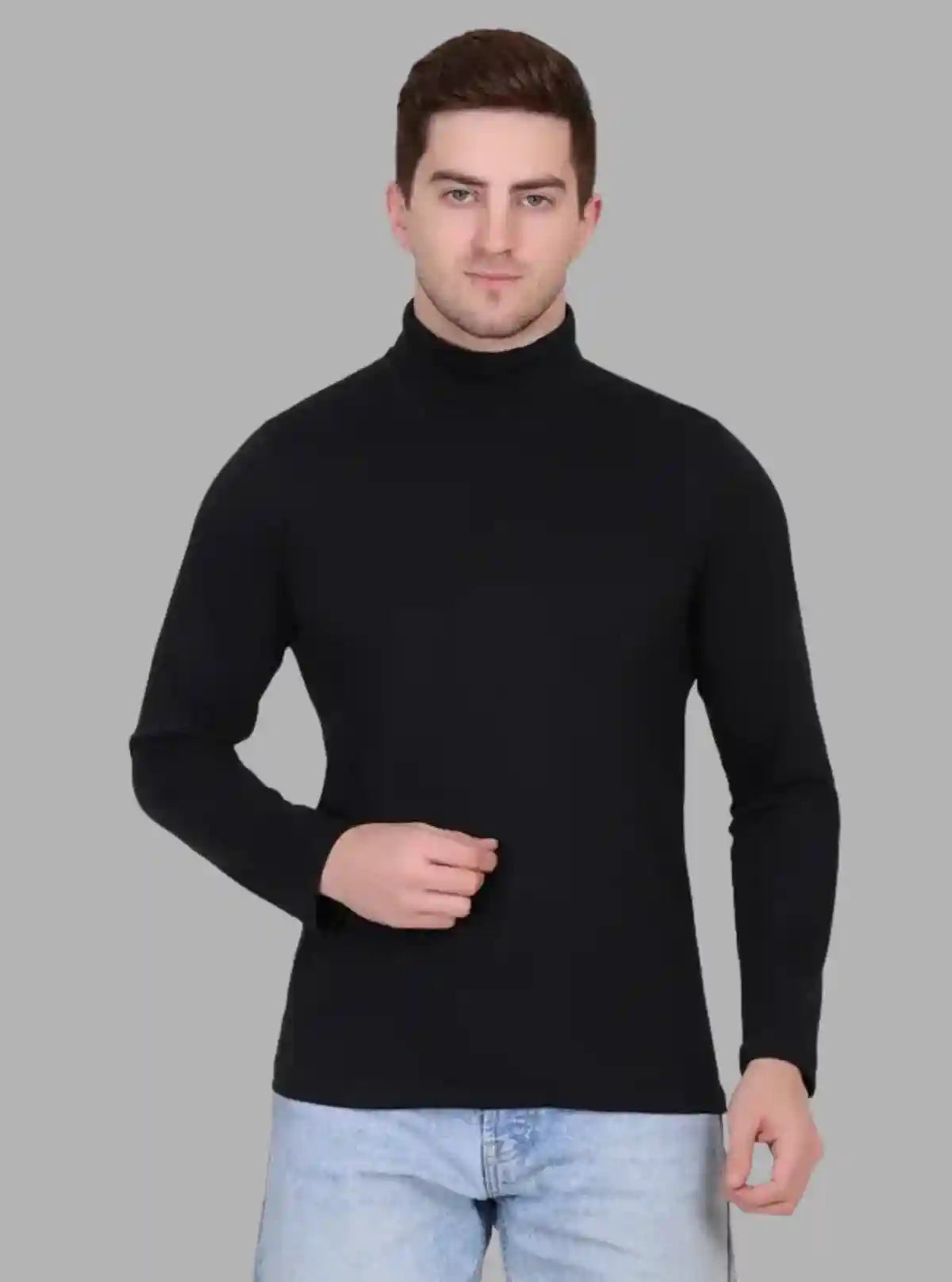 Men's Solid Black High Neck T-Shirt – Stylish Cotton Tee by Boer and Fitch | Buy Online at  Boer and Fitch