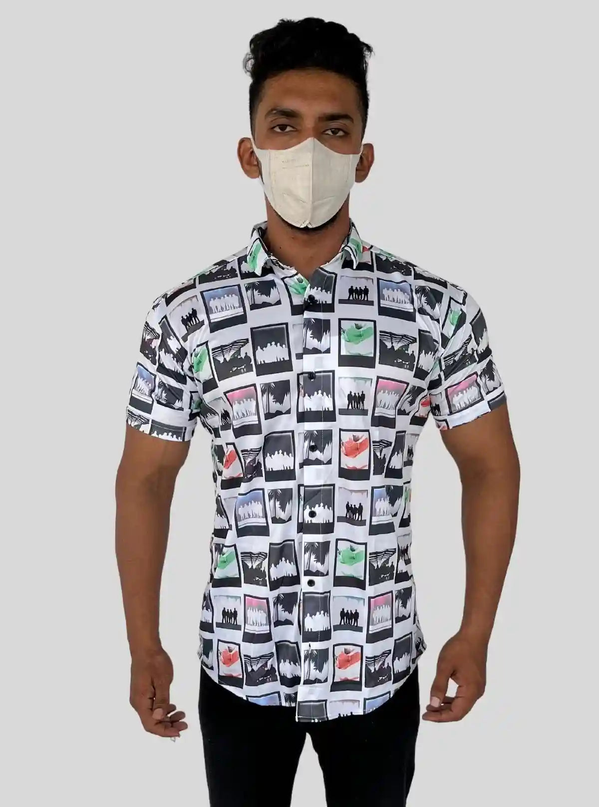 Men’s Squared Print Short Sleeve Shirt in Soft Poly Spun Fabric | Buy Online at  Boer and Fitch