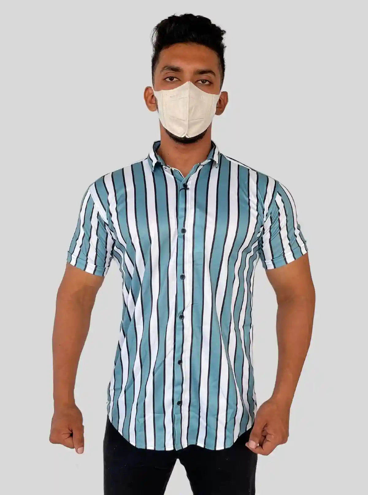 Men’s Turquoise Striped Print Shirt in Polyester Spun | Boer & Fitch | Buy Online at  Boer and Fitch