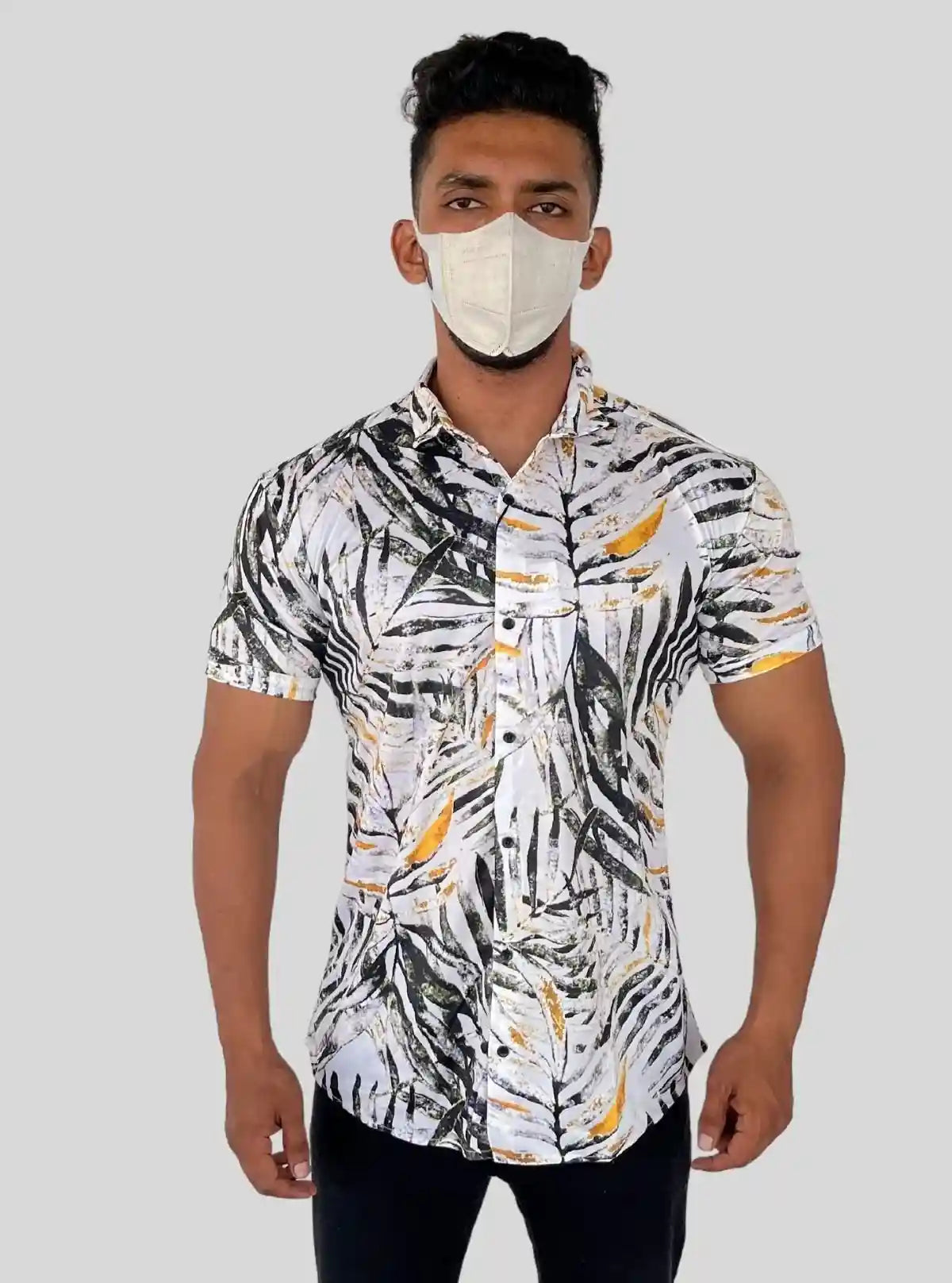 Men’s White Bamboo Leaves Printed Poly Shirt – Tropical Vibe by Boer & Fitch | Buy Online at  Boer and Fitch