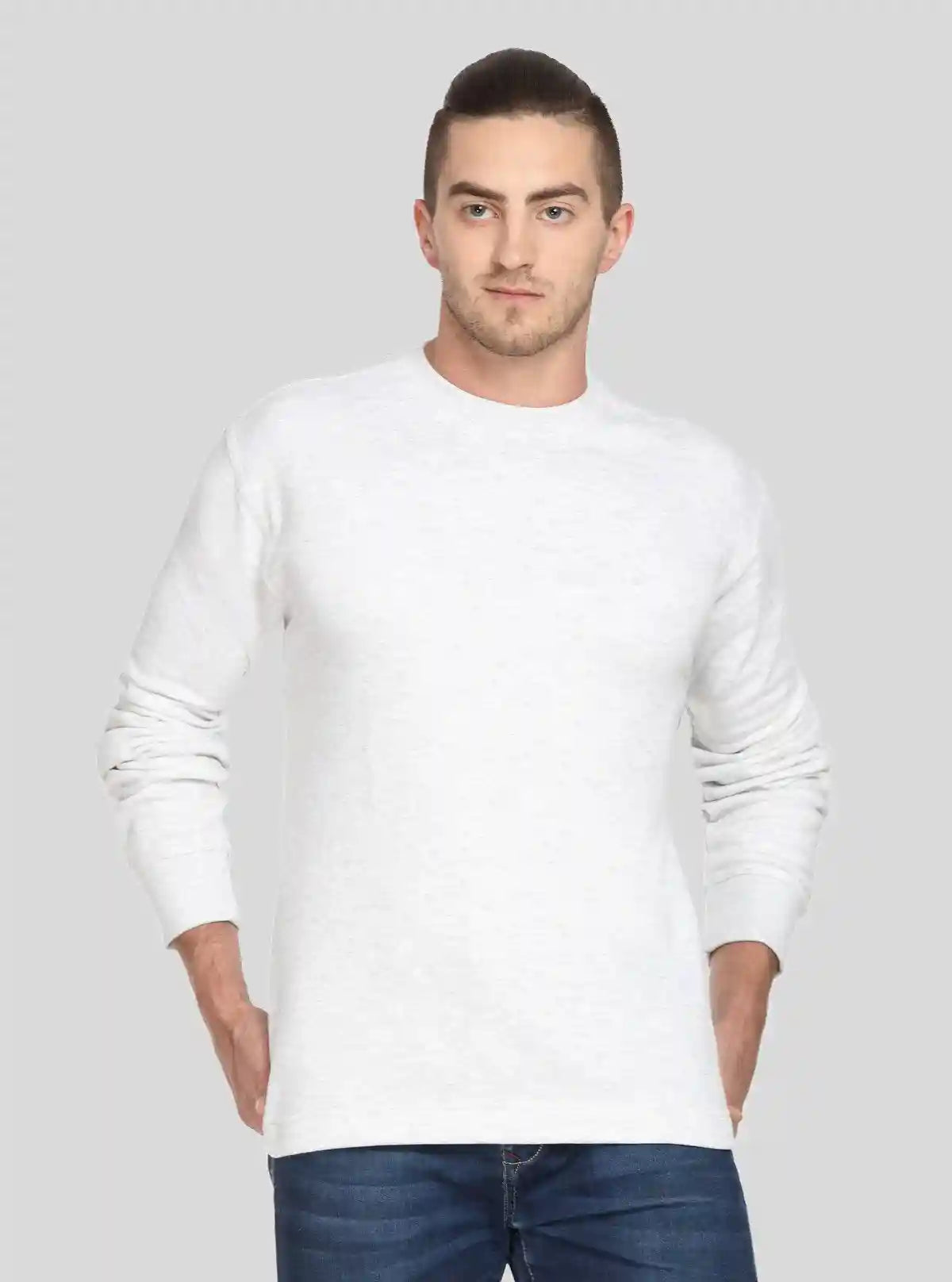 Men’s White Melange Fleece Sweatshirt – Classic Warmth with a Modern Edge | Buy Online at  Boer and Fitch