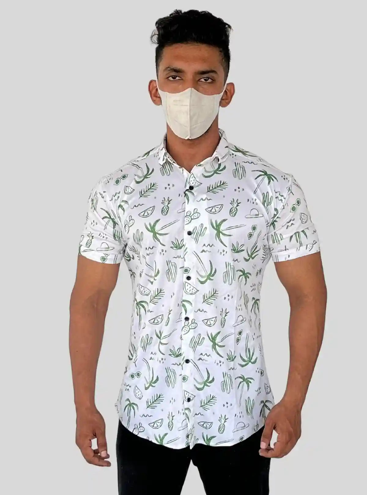 Men’s White Short Sleeve Shirt with Green Tree Print | Boer & Fitch | Buy Online at  Boer and Fitch