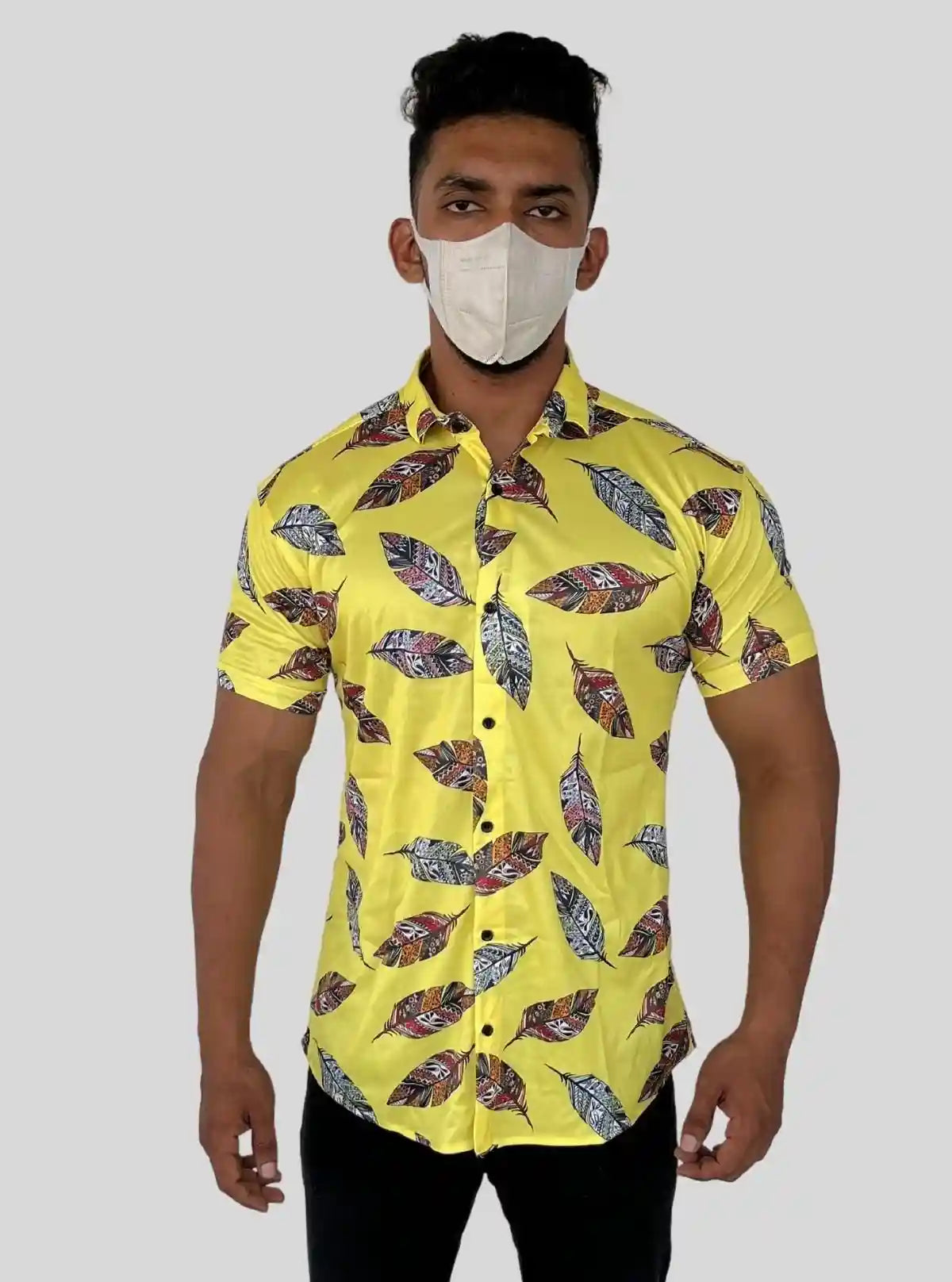 Men’s Yellow Feather Printed Poly Shirt – Lightweight & Stylish by Boer & Fitch | Buy Online at  Boer and Fitch