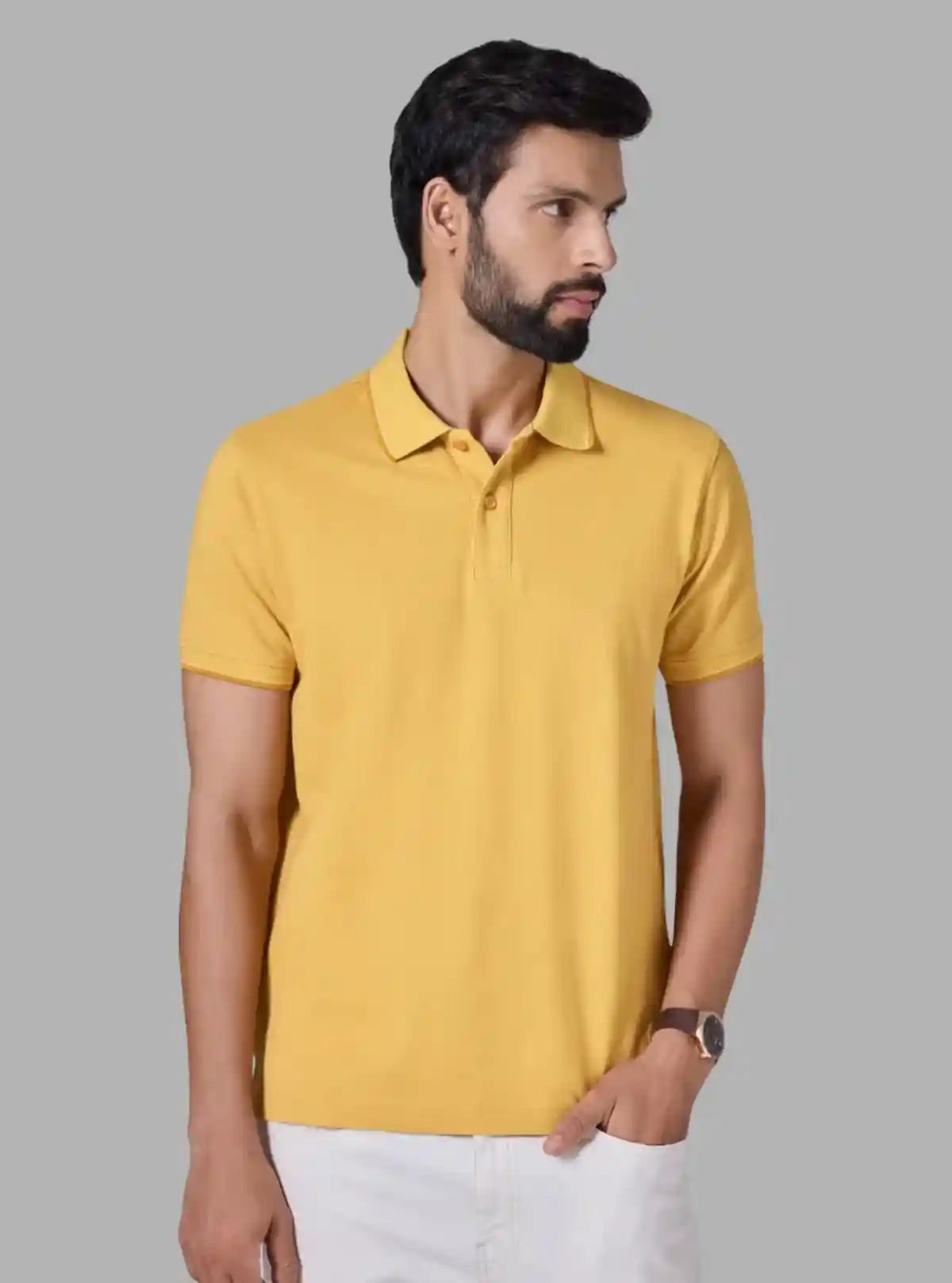 Men’s Yellow Polo T-Shirt with Collar & Cuff | 100% Cotton Piqué Knit | Boer & Fitch | Buy Online at  Boer and Fitch