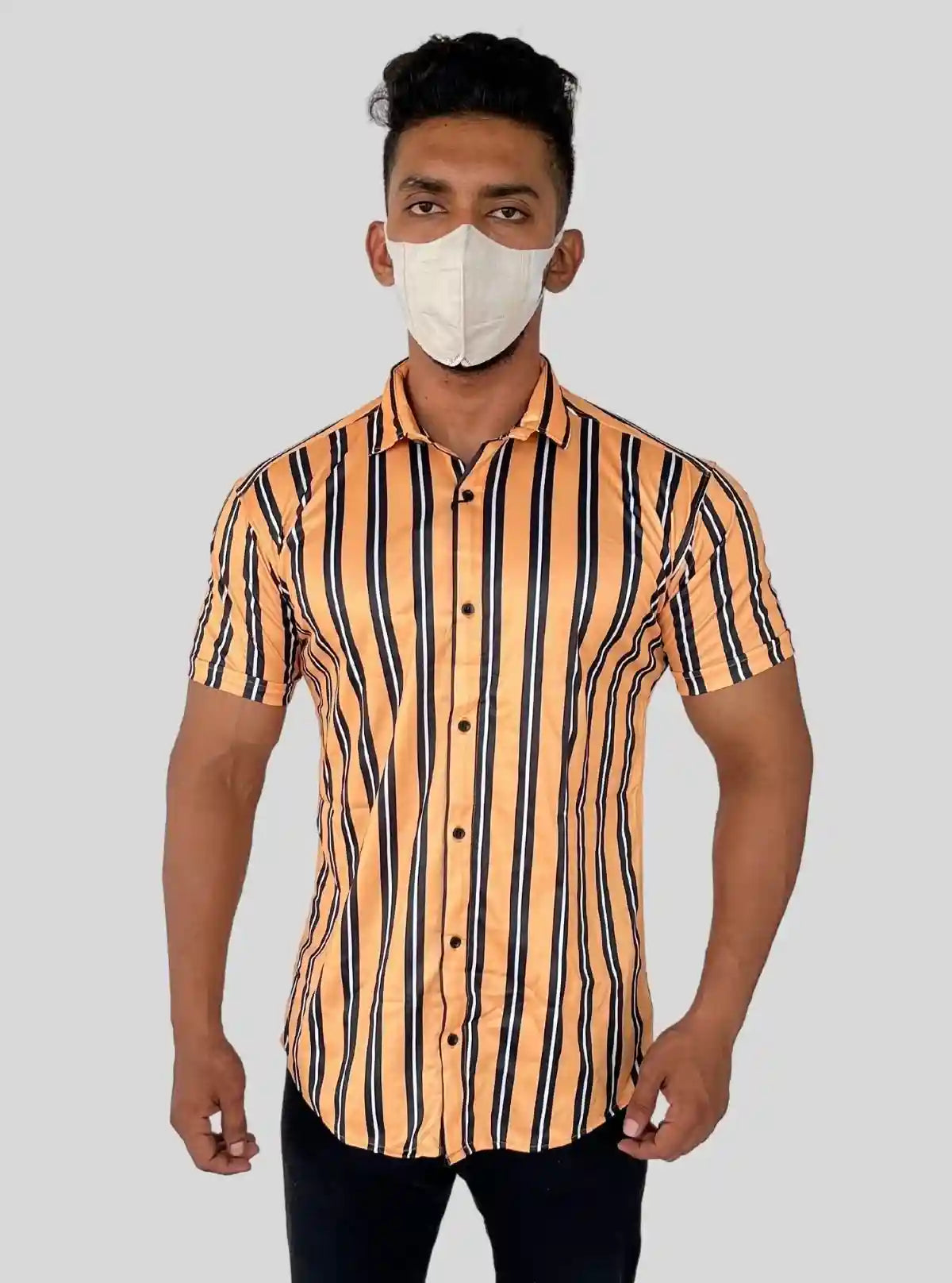 Men’s Yellow Vertical Striped Printed Poly Shirt – Modern Slim Fit by Boer & Fitch | Buy Online at  Boer and Fitch