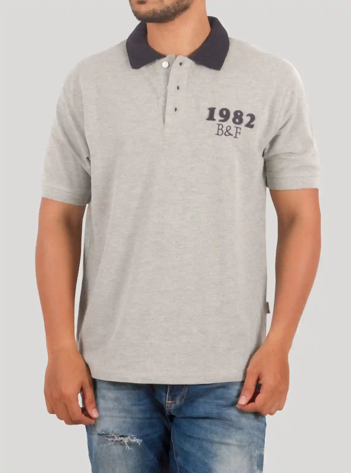 Navy Collared Grey Polo T-Shirt – Premium Cotton by Boer & Fitch | Buy Online at  Boer and Fitch