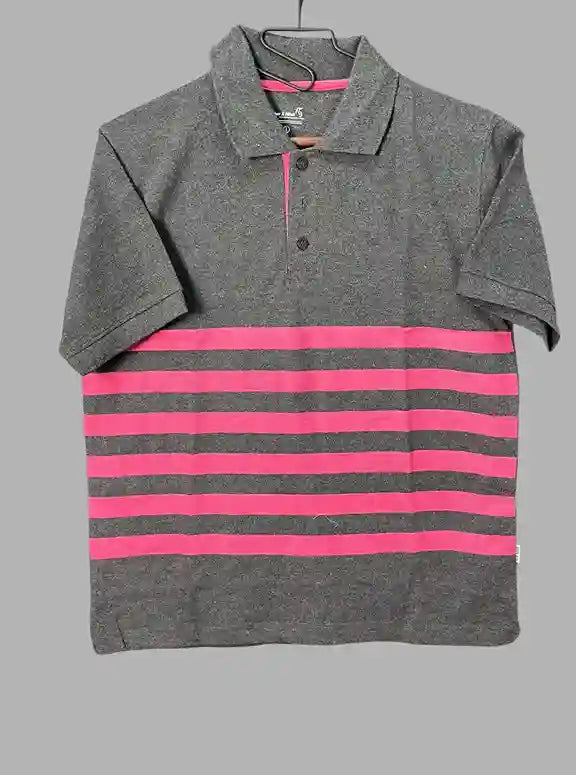 Dark Melange Pink Striped Polo T-Shirt – Premium Cotton by Boer and Fitch