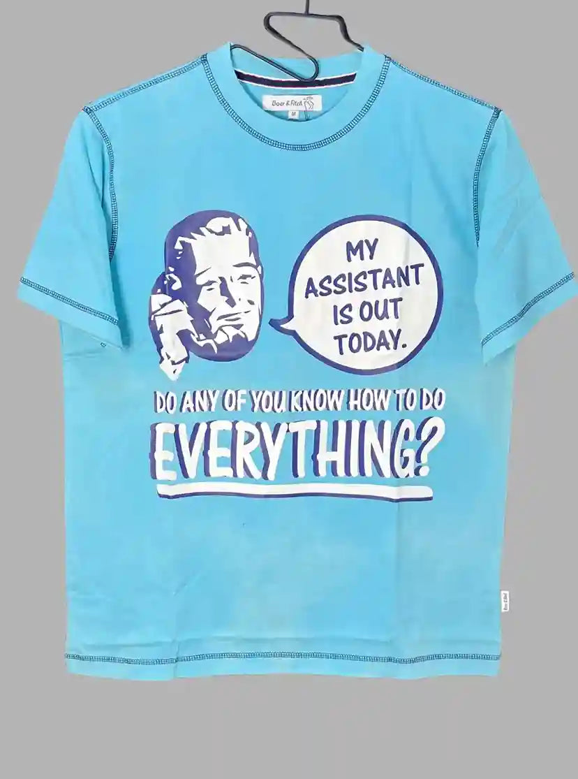 Light Blue Graphic Print T-Shirt for Men – Casual Wear by Boer and Fitch