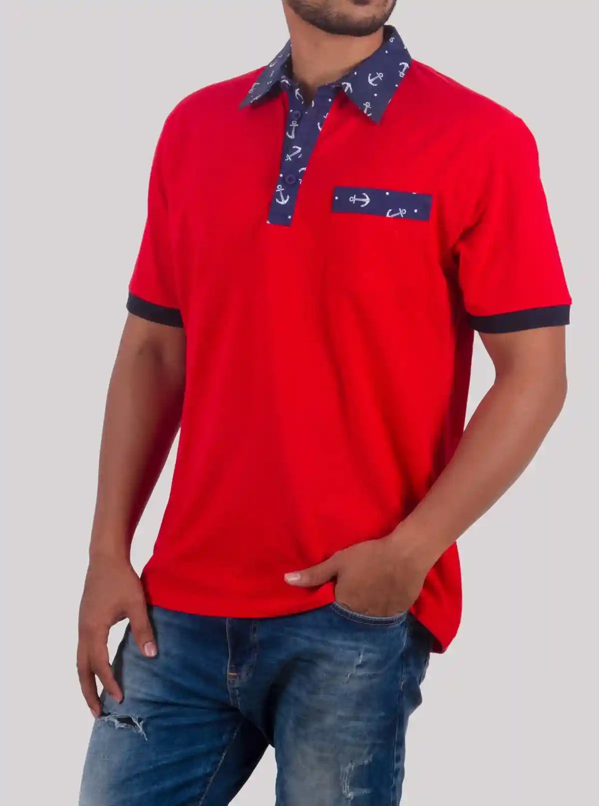 Red Anchor Print Collar Polo T-Shirt for Men – Boer and Fitch | Buy Online at  Boer and Fitch