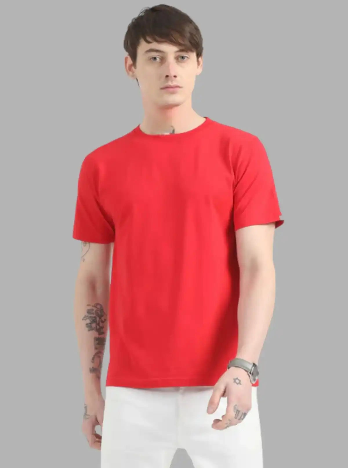Men's Red Basic Crew Neck T-Shirt – Bold Everyday Essential in Soft Cotton