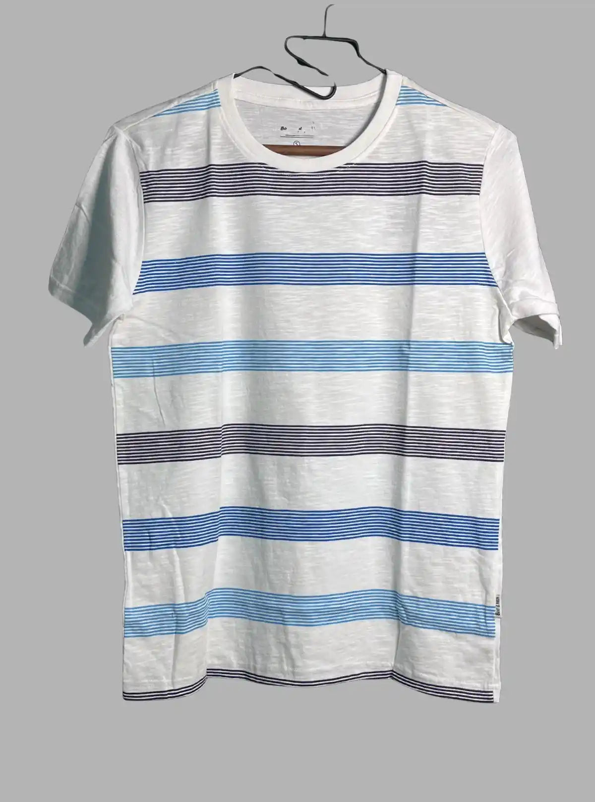 Blue & Grey Striped Round Neck T-Shirt for Men – Casual Cotton Tee by Boer and Fitch