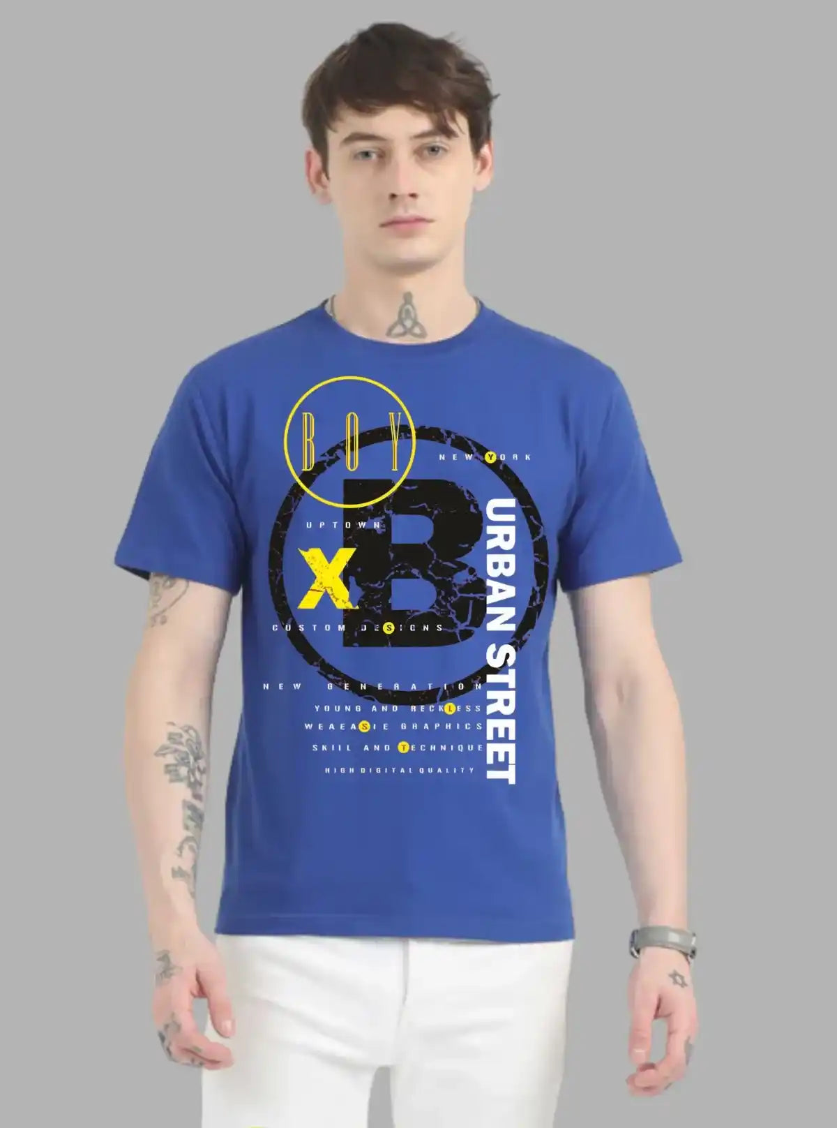 Men’s Royal Blue Printed T‑Shirt – Bold Graphic Statement Tee