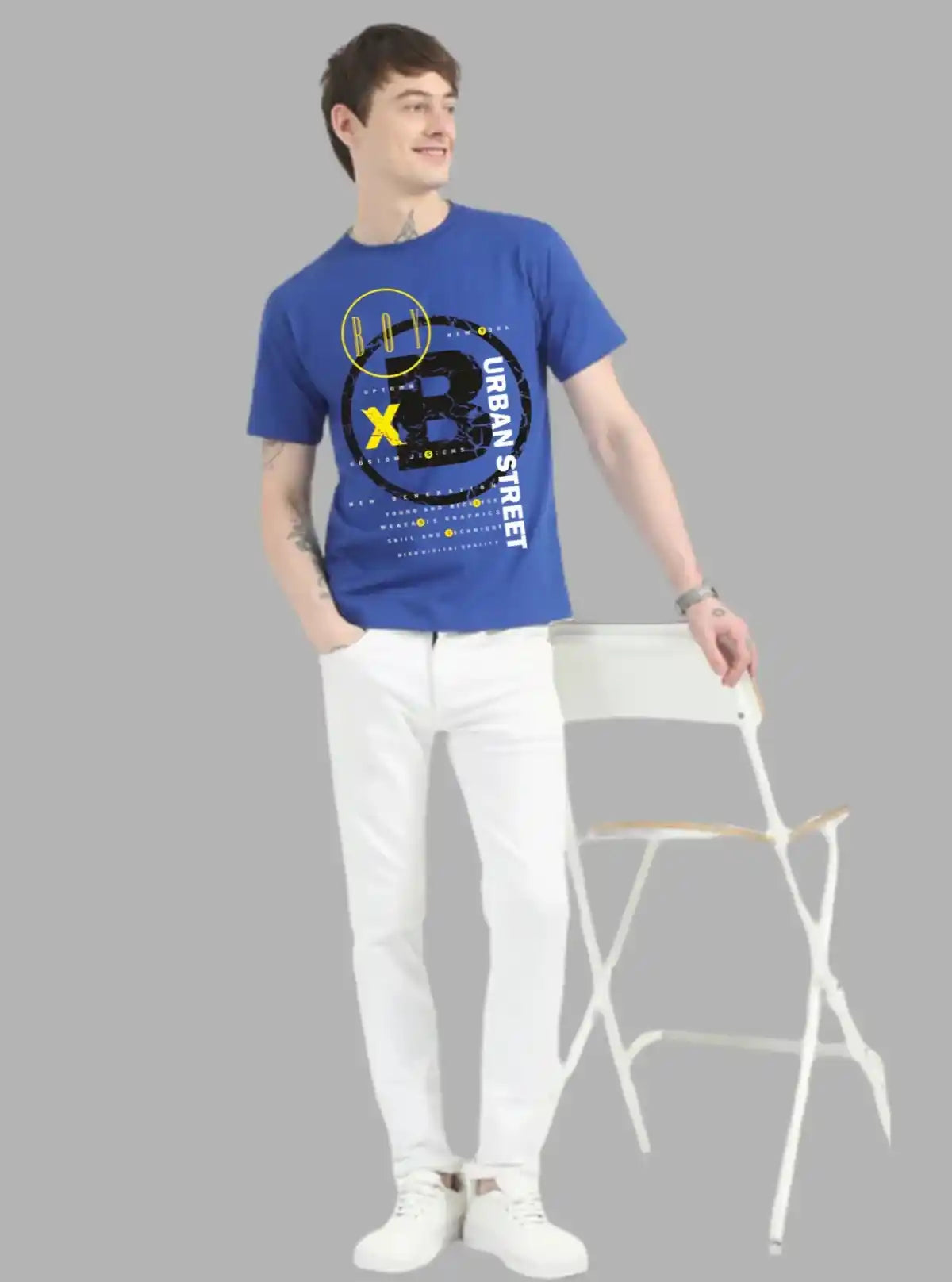 Men’s Royal Blue Printed T‑Shirt – Bold Graphic Statement Tee