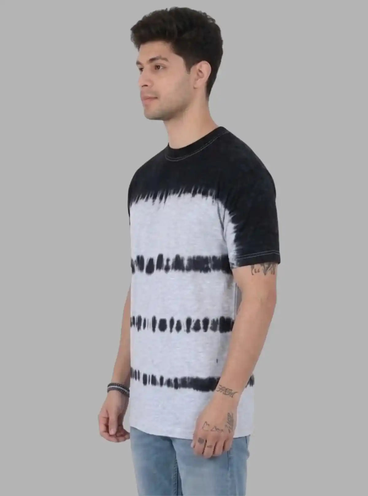 Men’s Tinted White and Black Tie and Dye T‑Shirt – Urban Streetwear Cotton Tee