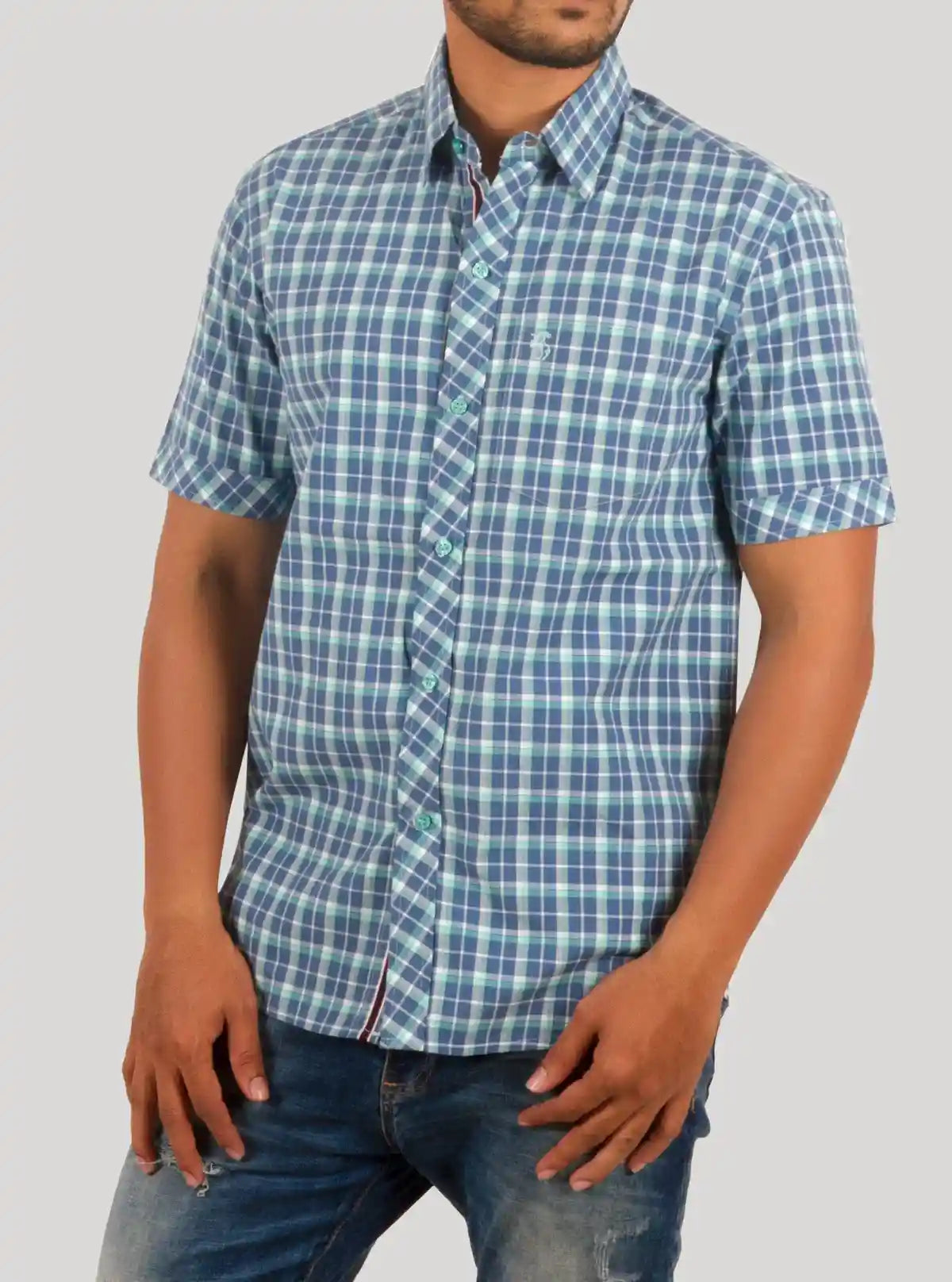 Tinted Blue Checked Half Sleeve Casual Shirt for Men – Boer and Fitch | Buy Online at gep32c-qs.myshopify.com