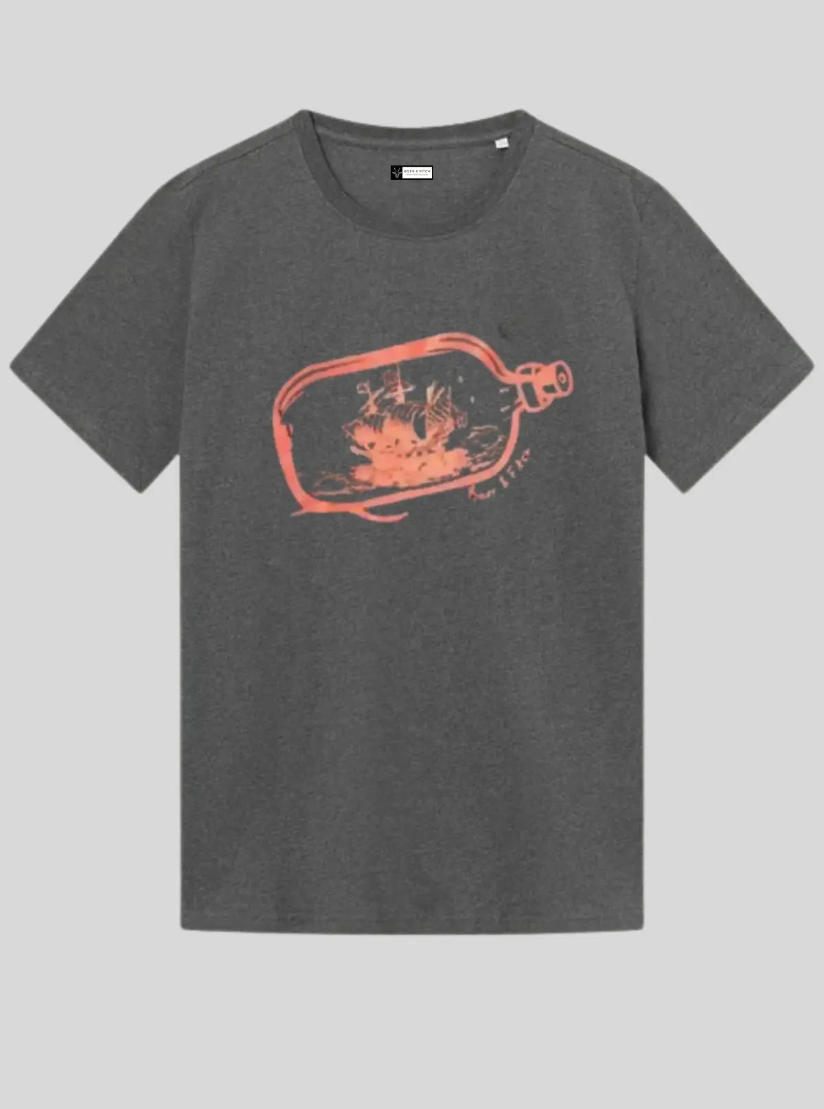 Men’s Charcoal Melange Bottle Print T-Shirt – Trendy & Comfortable | Boer & Fitch