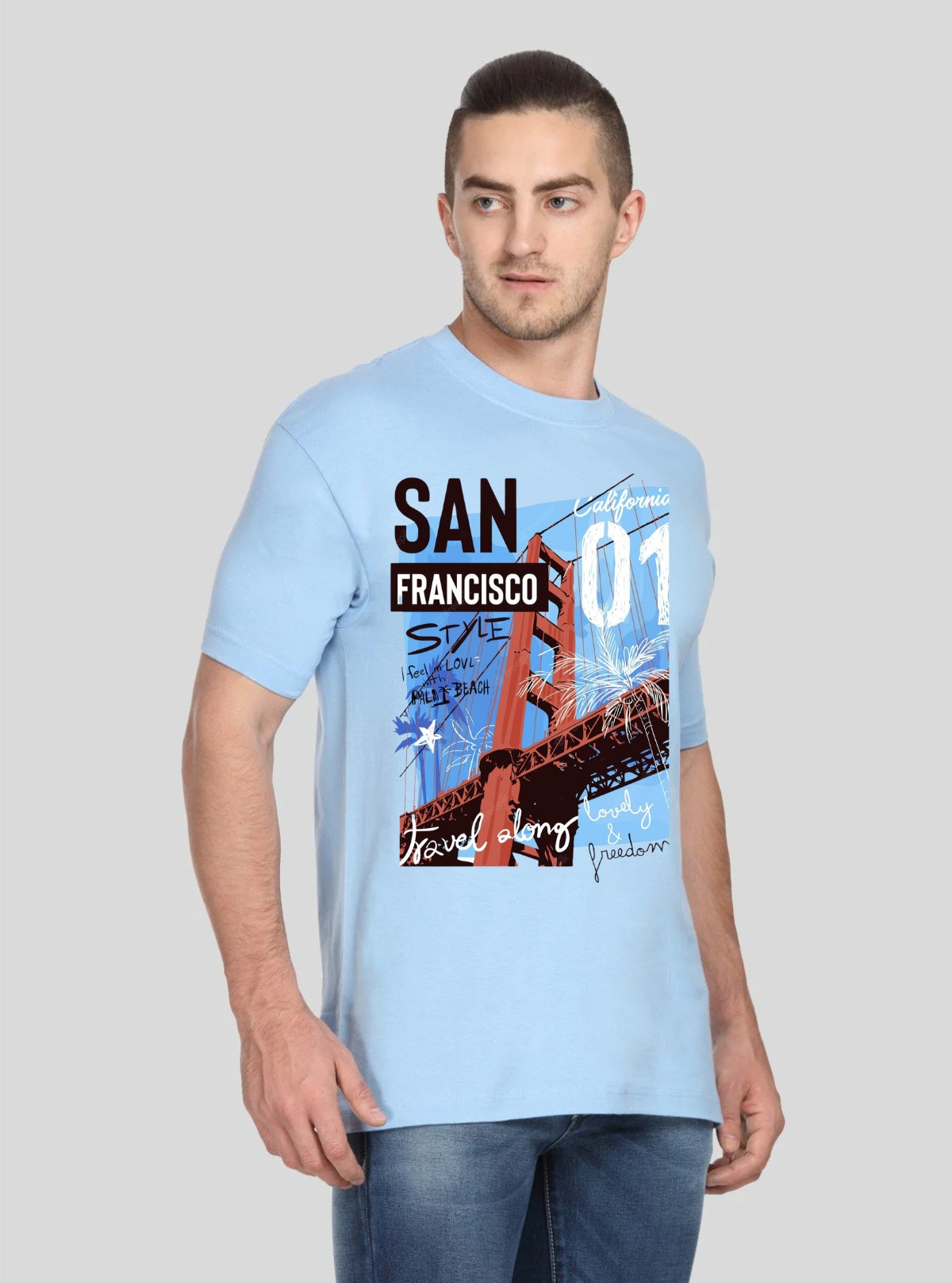 Boer & Fitch Men’s Blue San Francisco Graphic Print Cotton T-Shirt