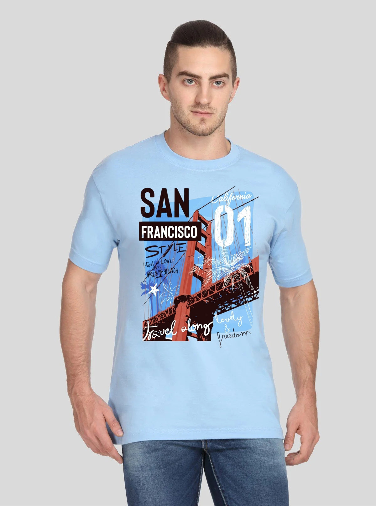 Boer & Fitch Men’s Blue San Francisco Graphic Print Cotton T-Shirt