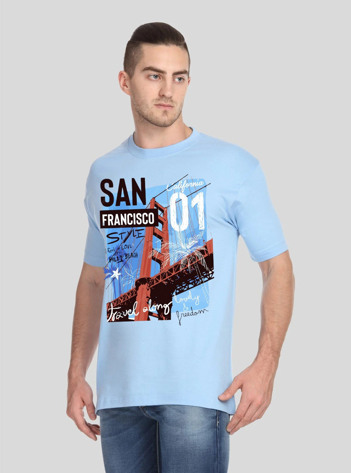 Boer & Fitch Men’s Blue San Francisco Graphic Print Cotton T-Shirt