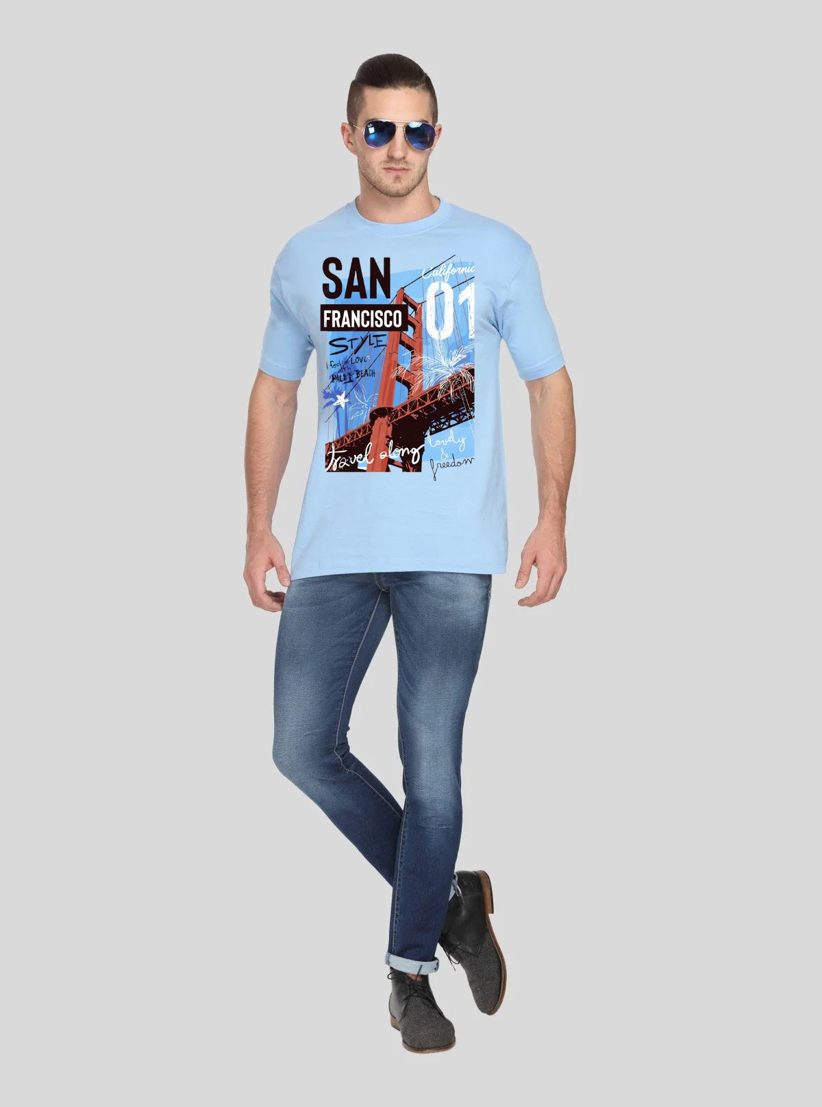 Boer & Fitch Men’s Blue San Francisco Graphic Print Cotton T-Shirt