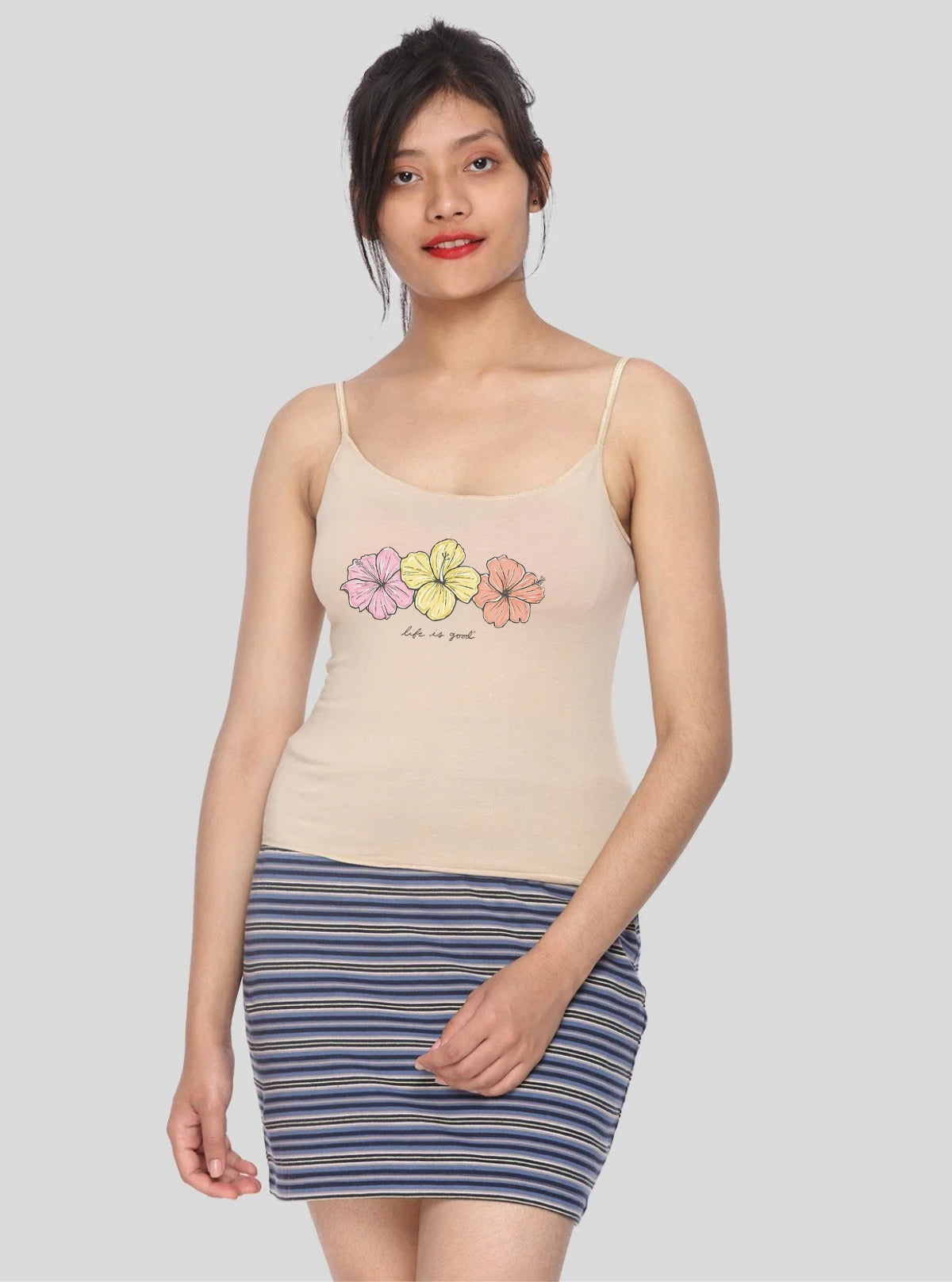 Women’s Sandal Spaghetti Top with Chest Print