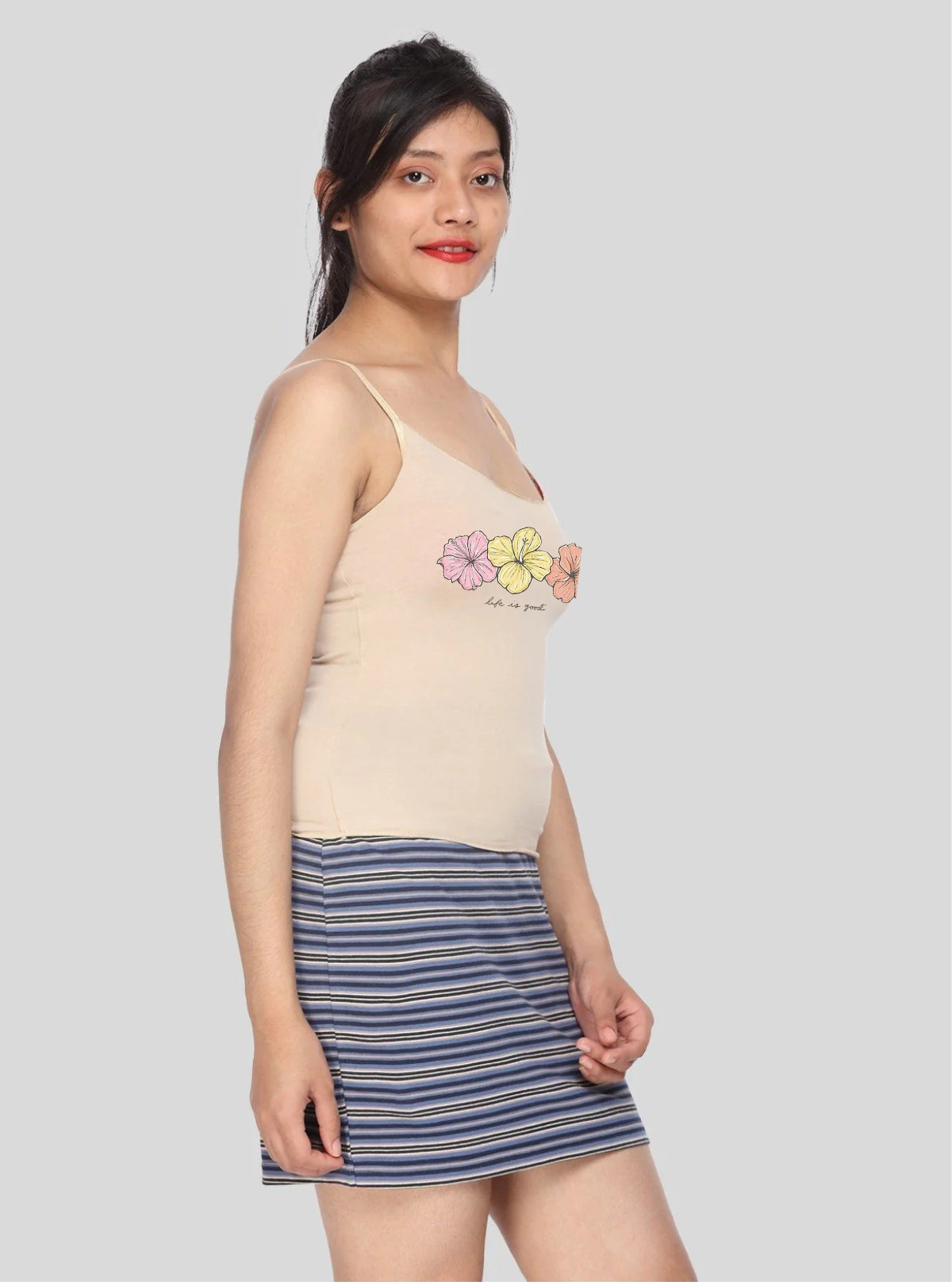 Women’s Sandal Spaghetti Top with Chest Print